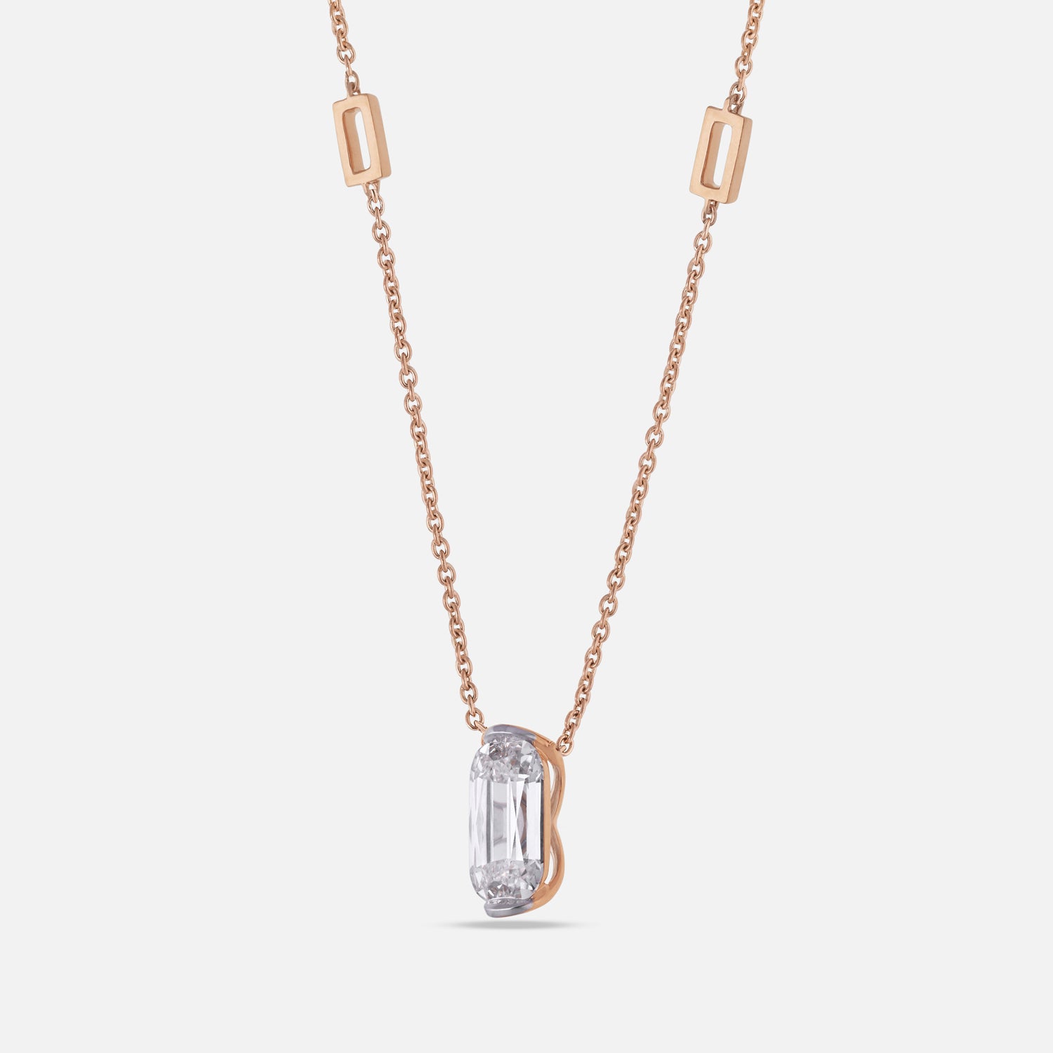 Rose Gold Chain Necklace with Elongated Cushion-Cut Lab-Grown Diamond | SKU : 0021916847