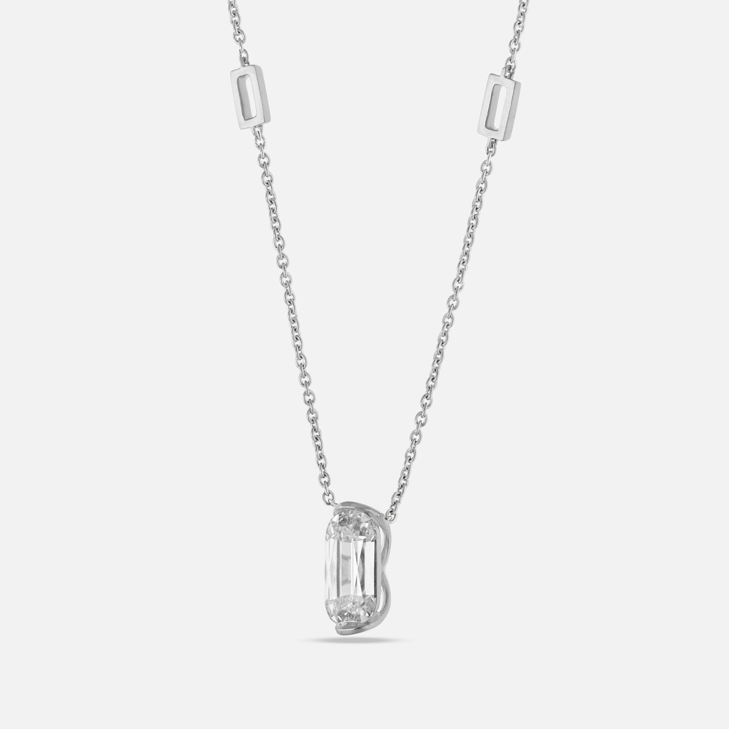 White Gold Chain with Elongated Cushion-Cut Lab-Grown Diamond Pendant | SKU : 0021938580