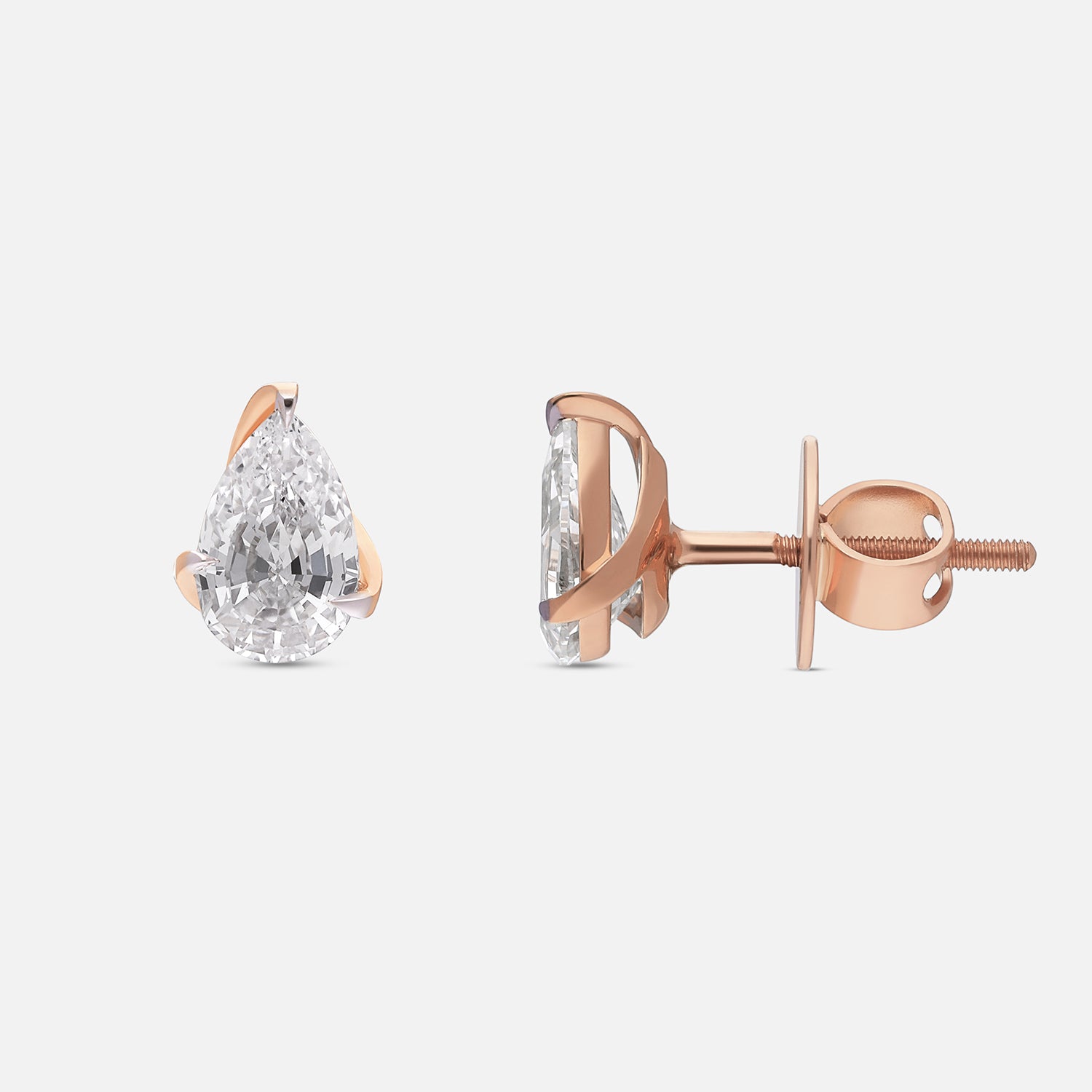 Gold Stud Earrings with Pear-Cut Lab-Grown Diamonds in Prong-Set Wrap Design | SKU : 0003759585