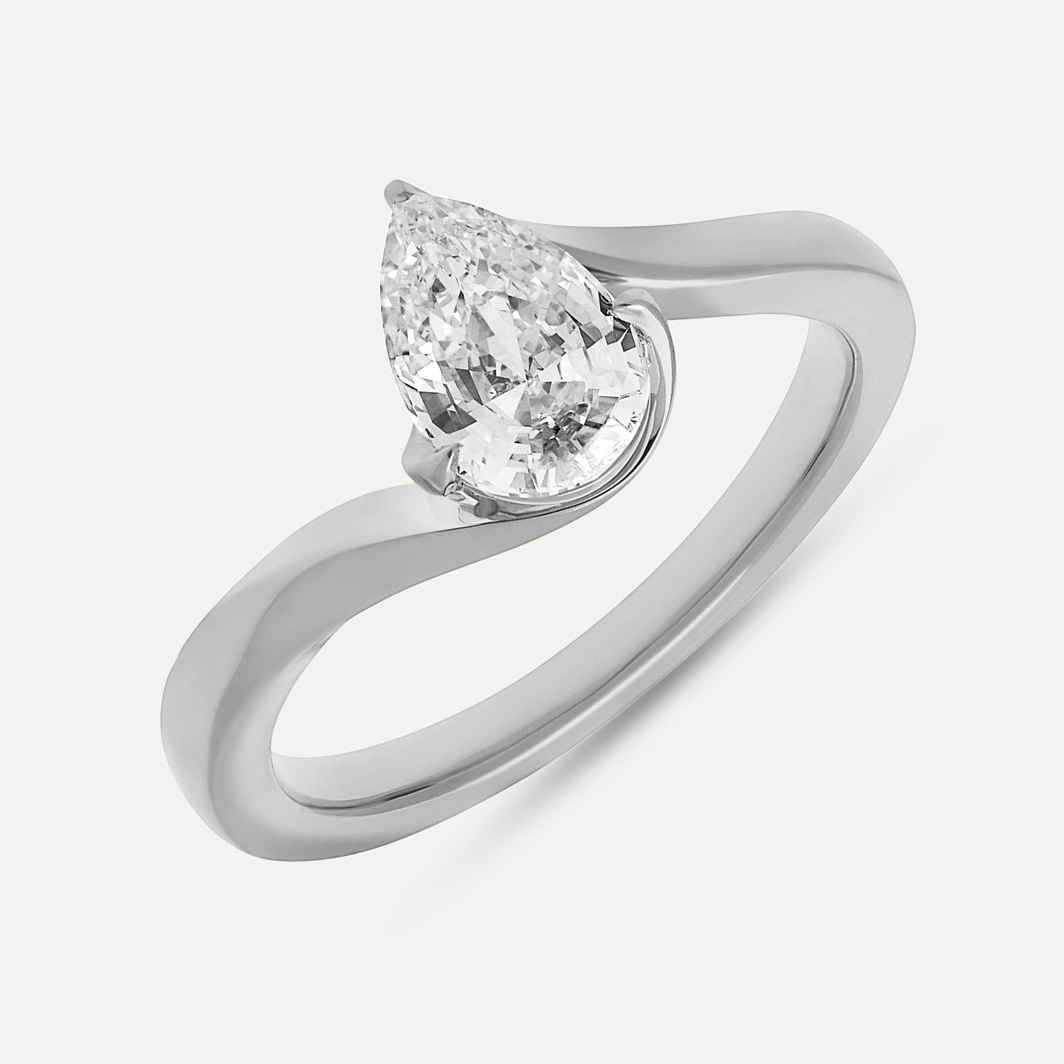 Pear Step-Cut Lab Grown Diamond Ring in 18K White Gold | SKU : 0021938740