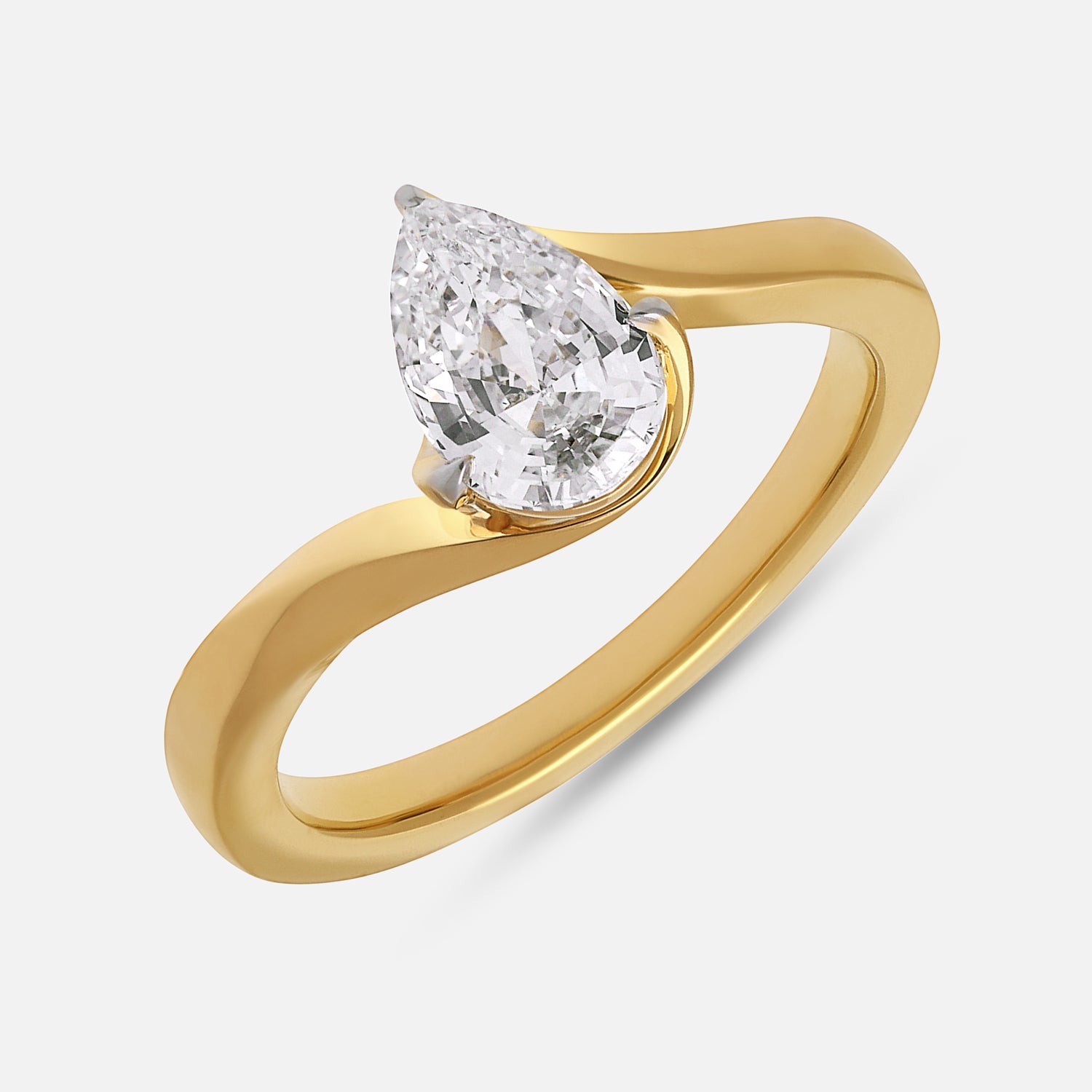 Gold Ring with Pear-Cut Lab-Grown Diamond in a Sculpted Wrap Setting | SKU : 0021916403