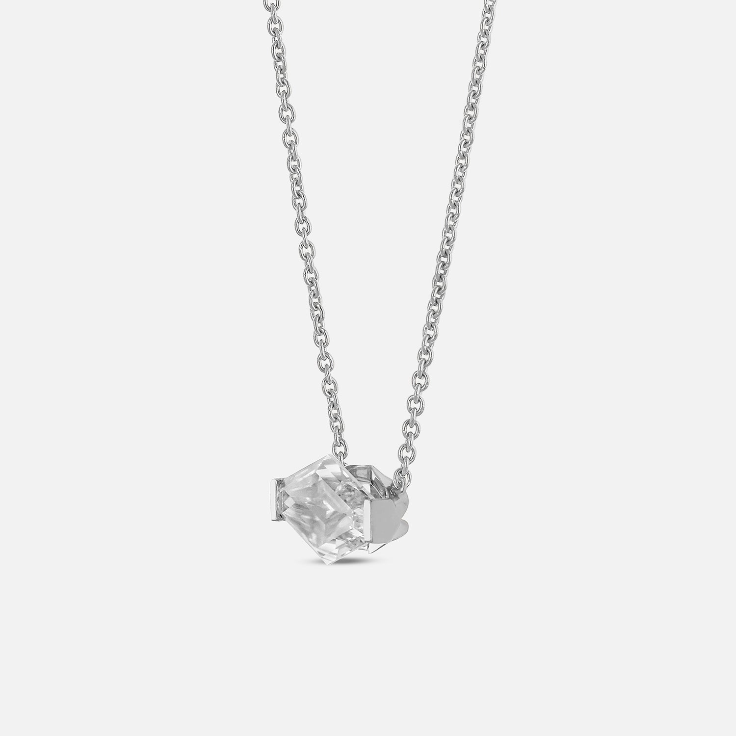 White Gold Chain Pendant with Lozenge Blunt-Cut Lab-Grown Diamond | SKU : 0021938542