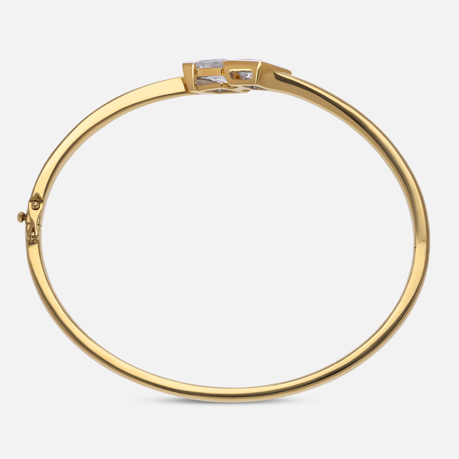 Geometric Gold Bangle with Dual Lozenge Pointed-Cut Lab-Grown Diamonds | SKU : 0021911729