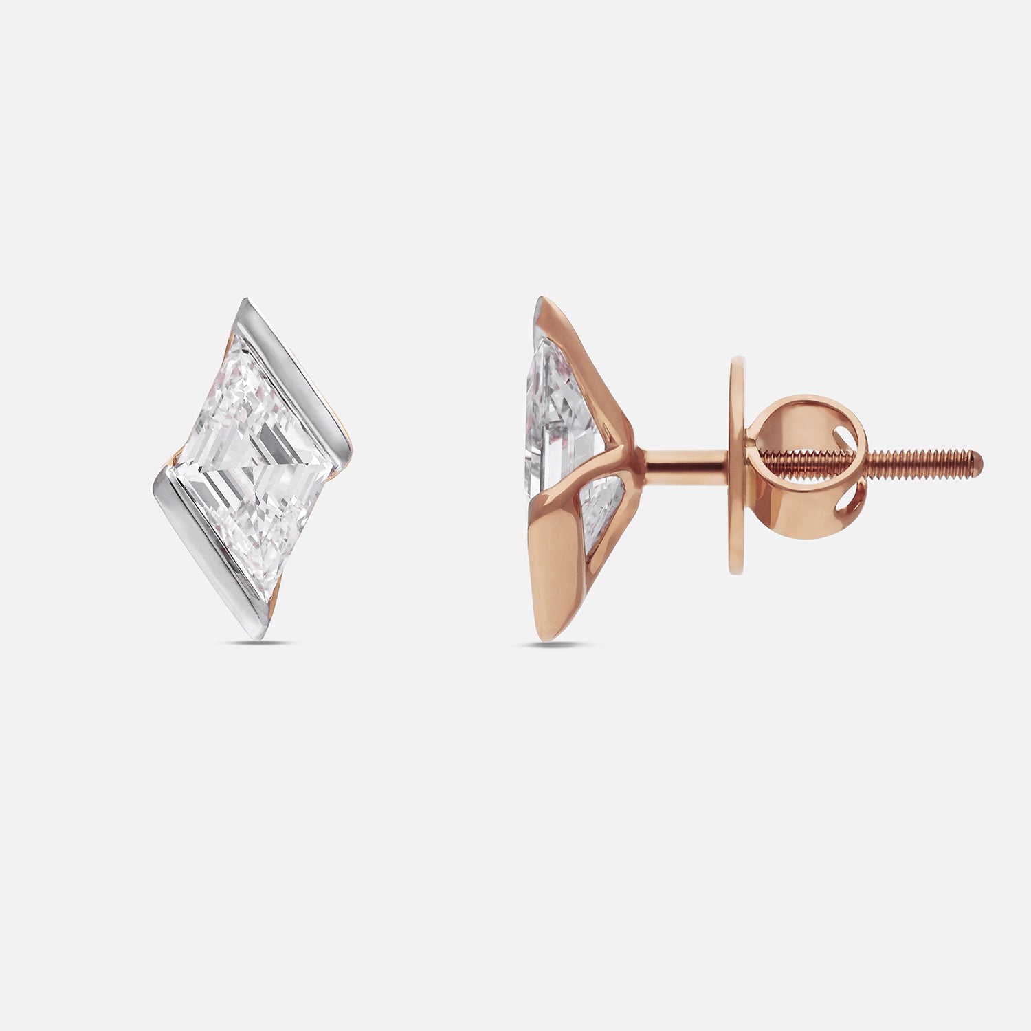 Rose Gold Stud Earrings with Lozenge Pointed-Cut Lab-Grown Diamonds | SKU : 0021916816