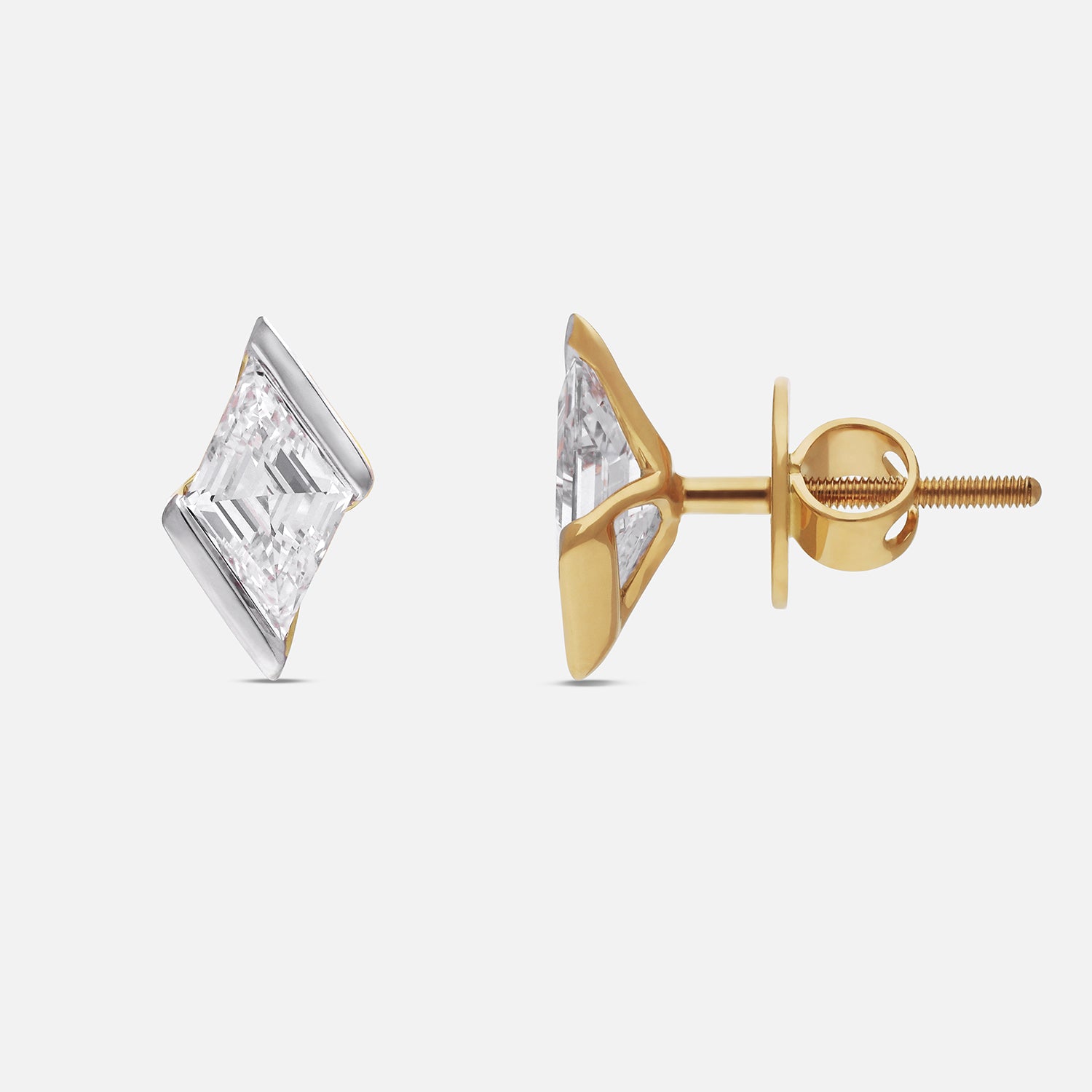 Gold Stud Earrings with Lozenge Pointed-Cut Lab-Grown Diamonds in Bezel Twist Setting | SKU : 0021911705