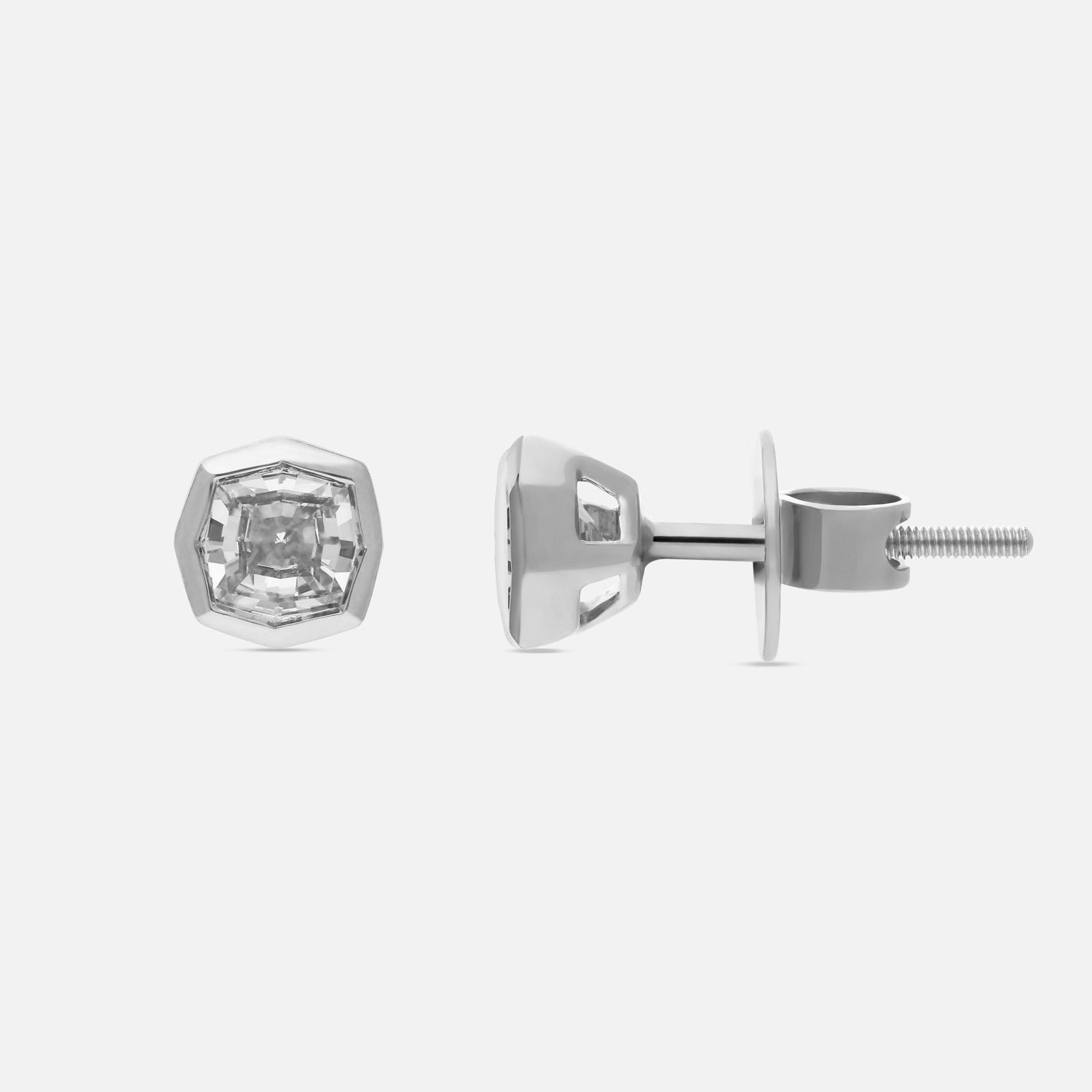 White Gold Stud Earrings with Octagon Step-Cut Lab-Grown Diamonds | SKU : 0021929861