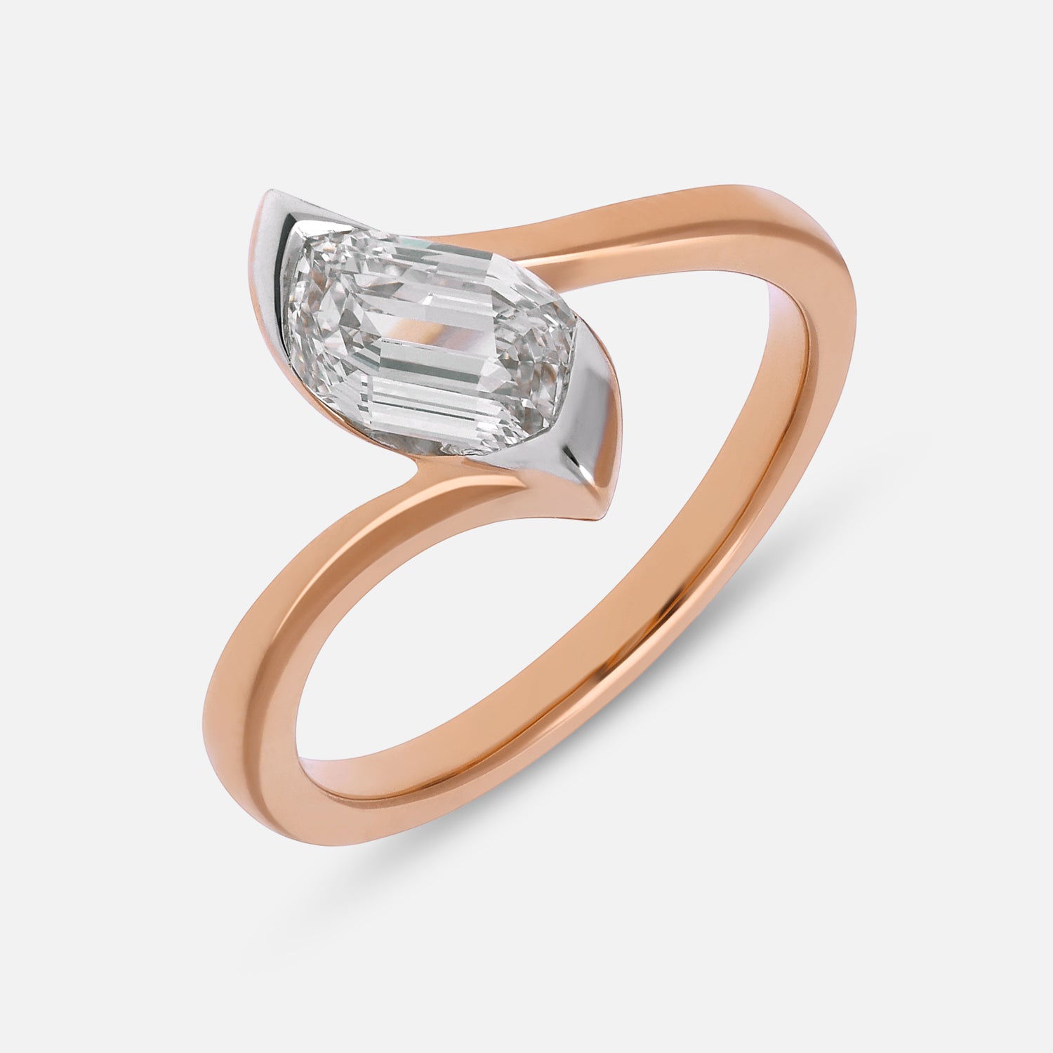 Rose Gold Ring with Flame-Cut Lab-Grown Diamond in a Sculpted Wrap Setting | SKU : 0021912900