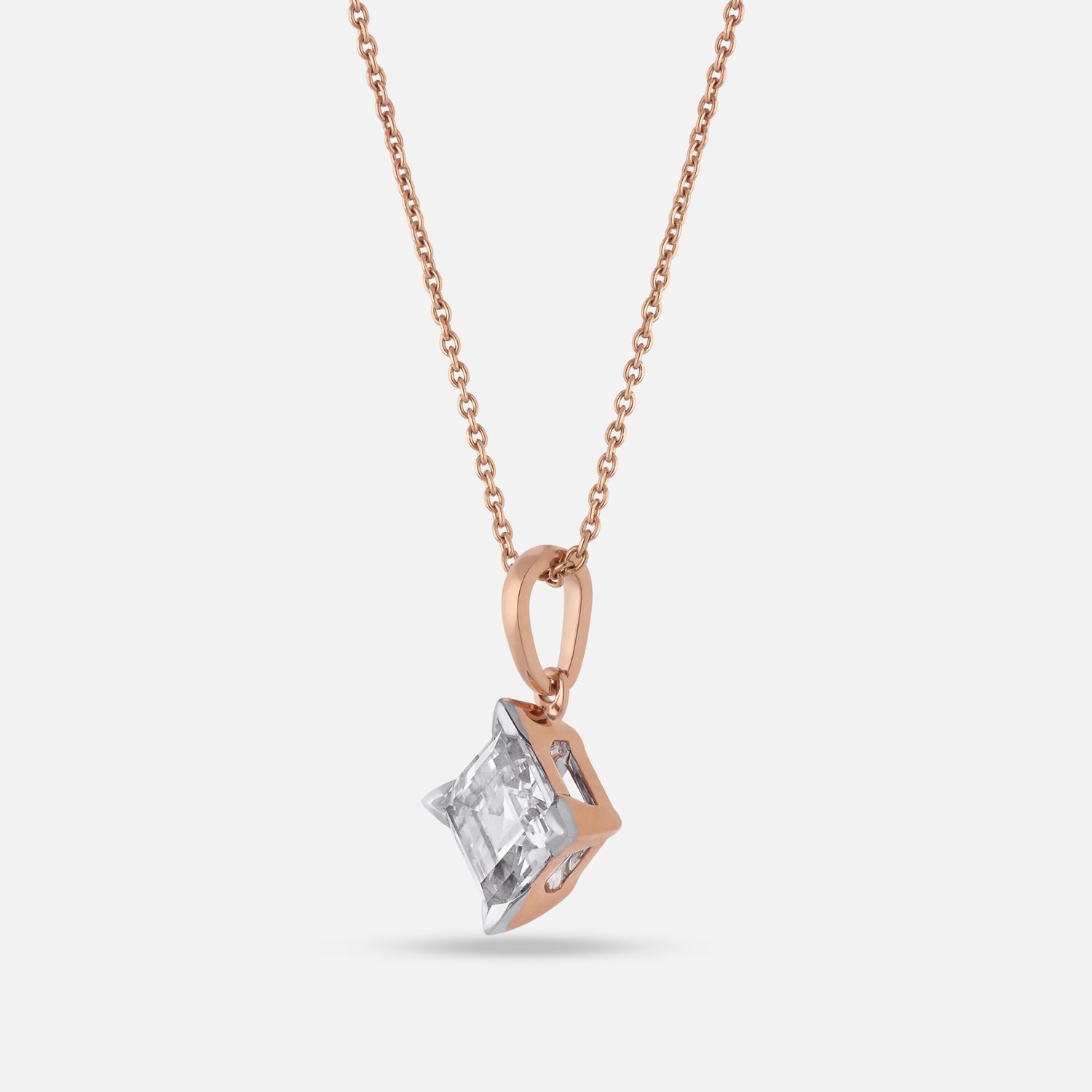 Rose Gold Necklace with Square Step-Cut Lab-Grown Diamond Pendant | SKU : 0021916885