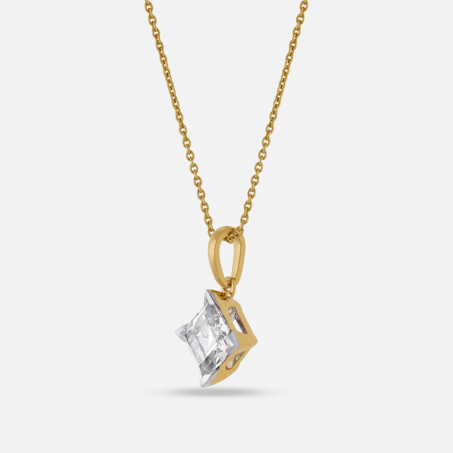 Gold Chain with Square Step-Cut Lab-Grown Diamond Pendant in a Diamond Silhouette | SKU : 0021912917
