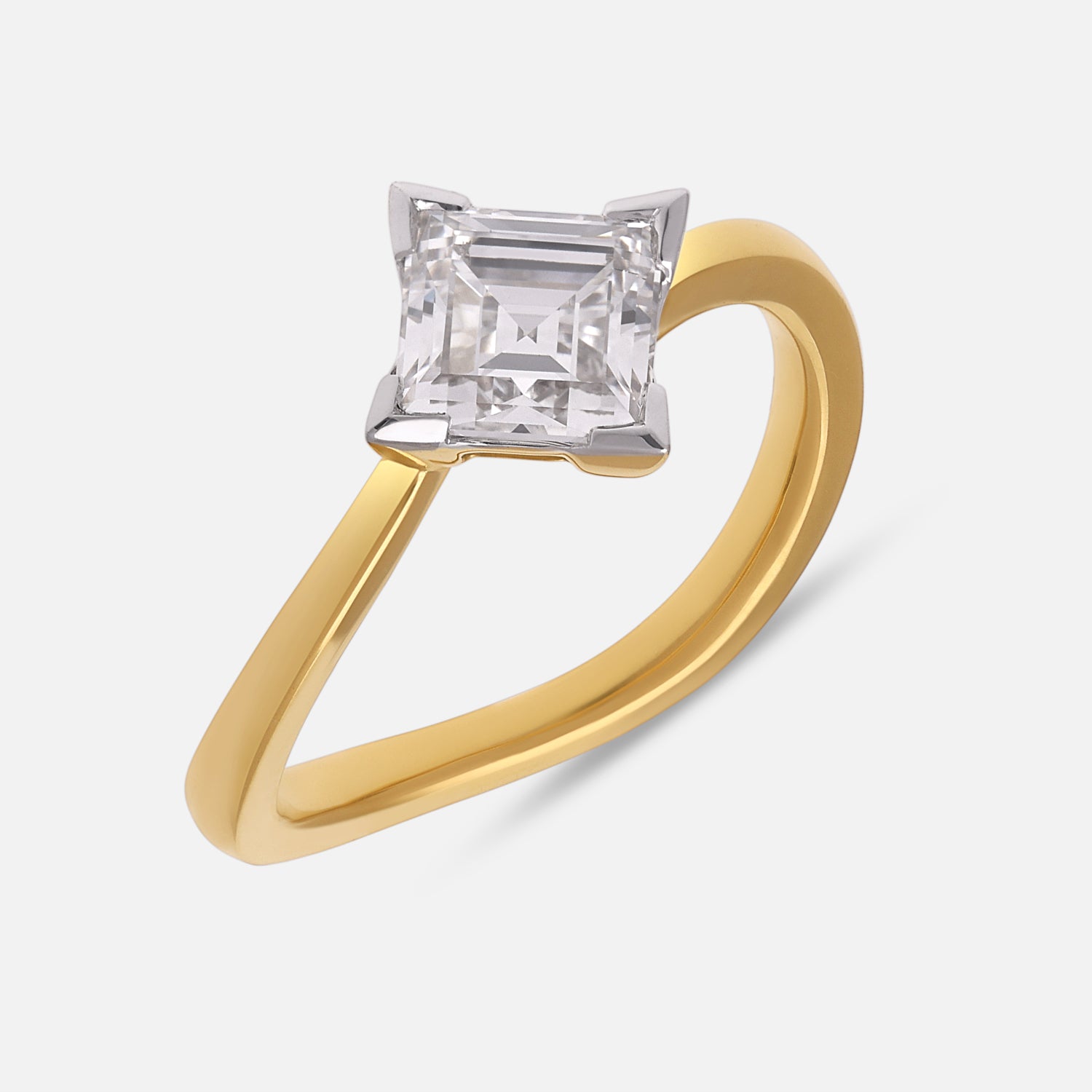 Gold Ring with Square Step-Cut Lab-Grown Diamond in Diamond Silhouette | SKU : 0021916366