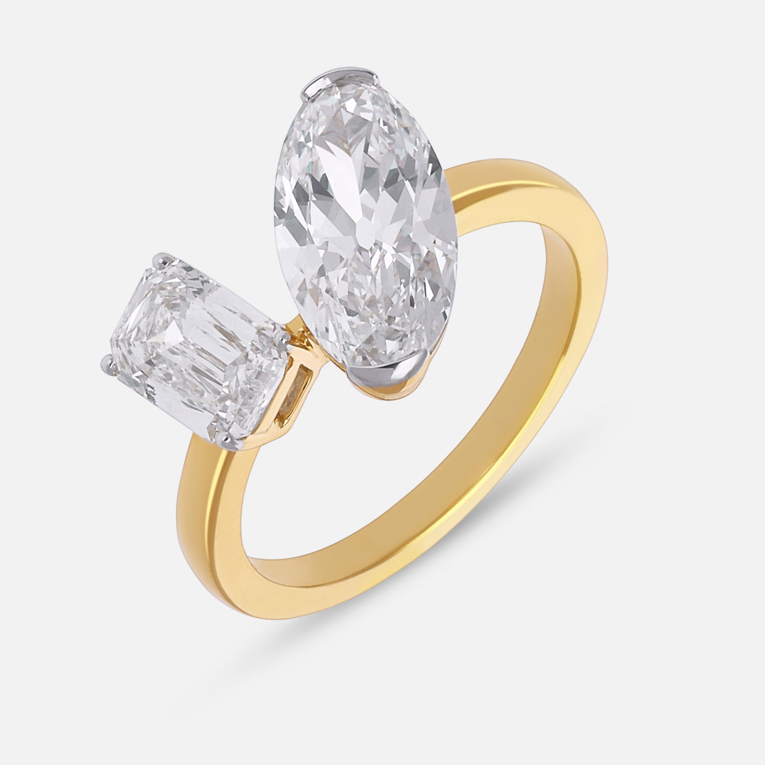 Gold Ring Set with Oval Step Cut and Heritage Emerald-Cut Lab-Grown Diamonds | SKU : 0021923043