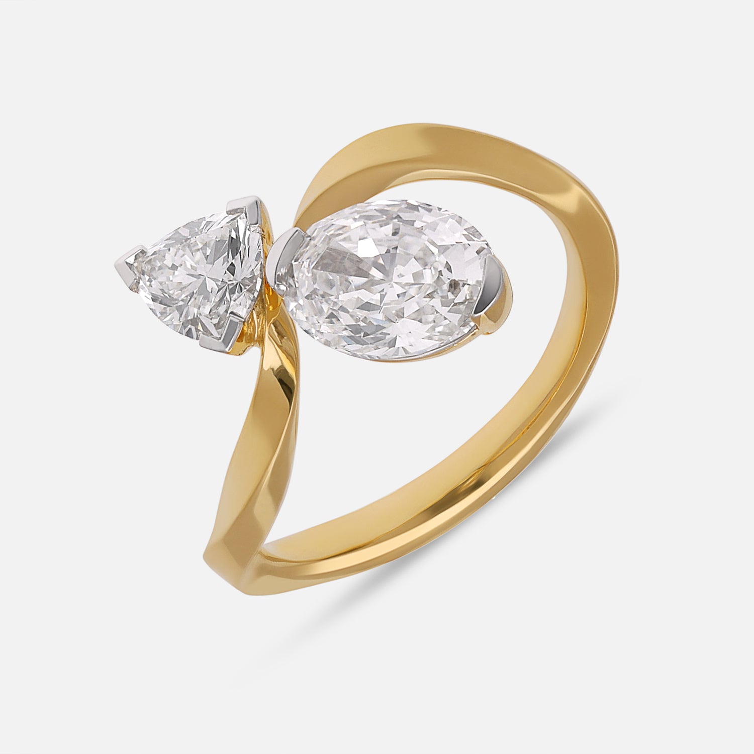 Contemporary Gold Wrap Ring with Roval and Trillion Step Cut Lab-Grown Diamonds | SKU : 0003761625