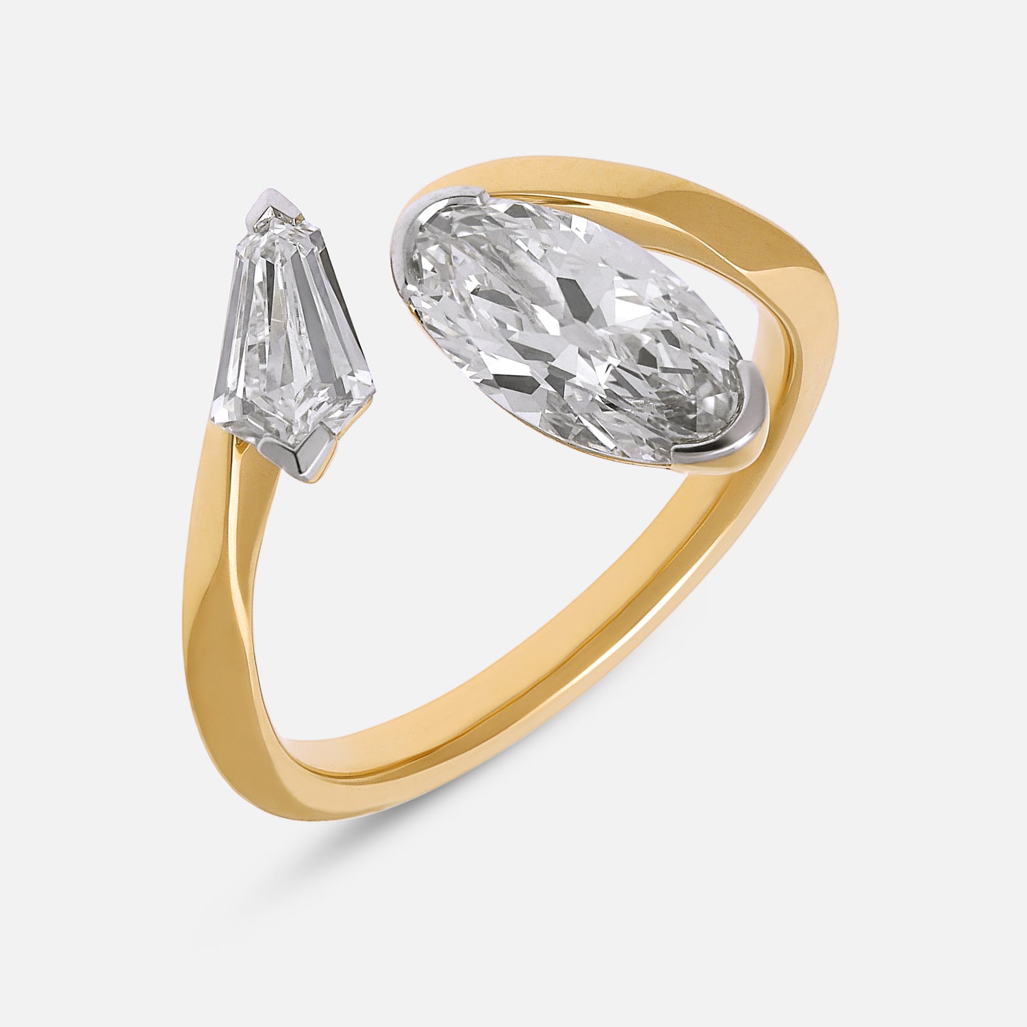 Gold Ring Set with Tie Narrow Pointed-Cut and Roval-Cut Lab-Grown Diamonds | SKU:0021923029