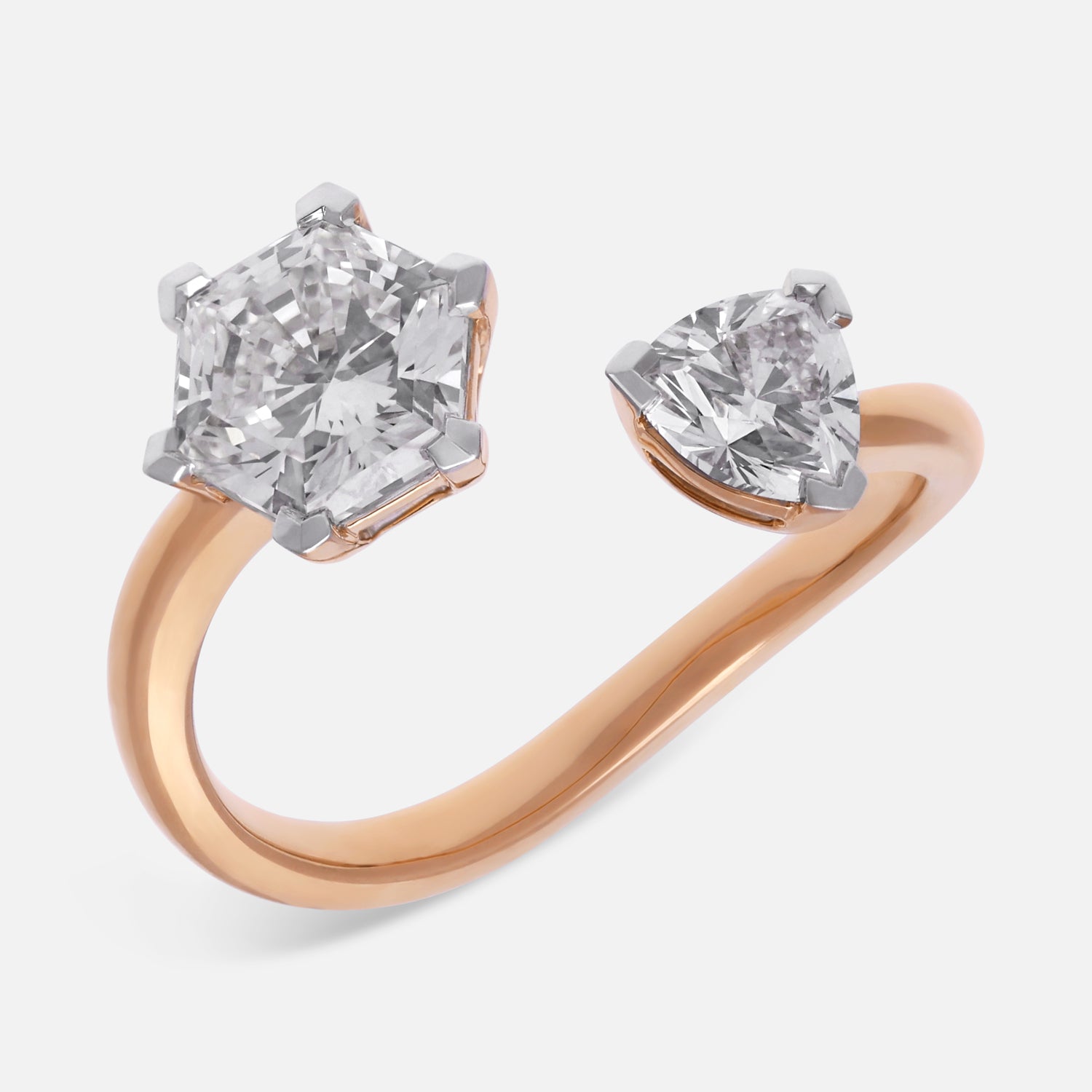 Gold Ring Set with Hexagon Brilliant and Trillion Step Cut Lab-Grown Diamonds | SKU:0021920233