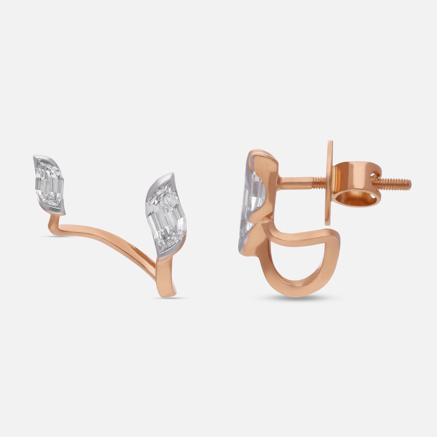 Gold Sculpted Tops with Dual Curved Flame Cut Lab-Grown Diamonds in Organic Form | SKU : 0003767016