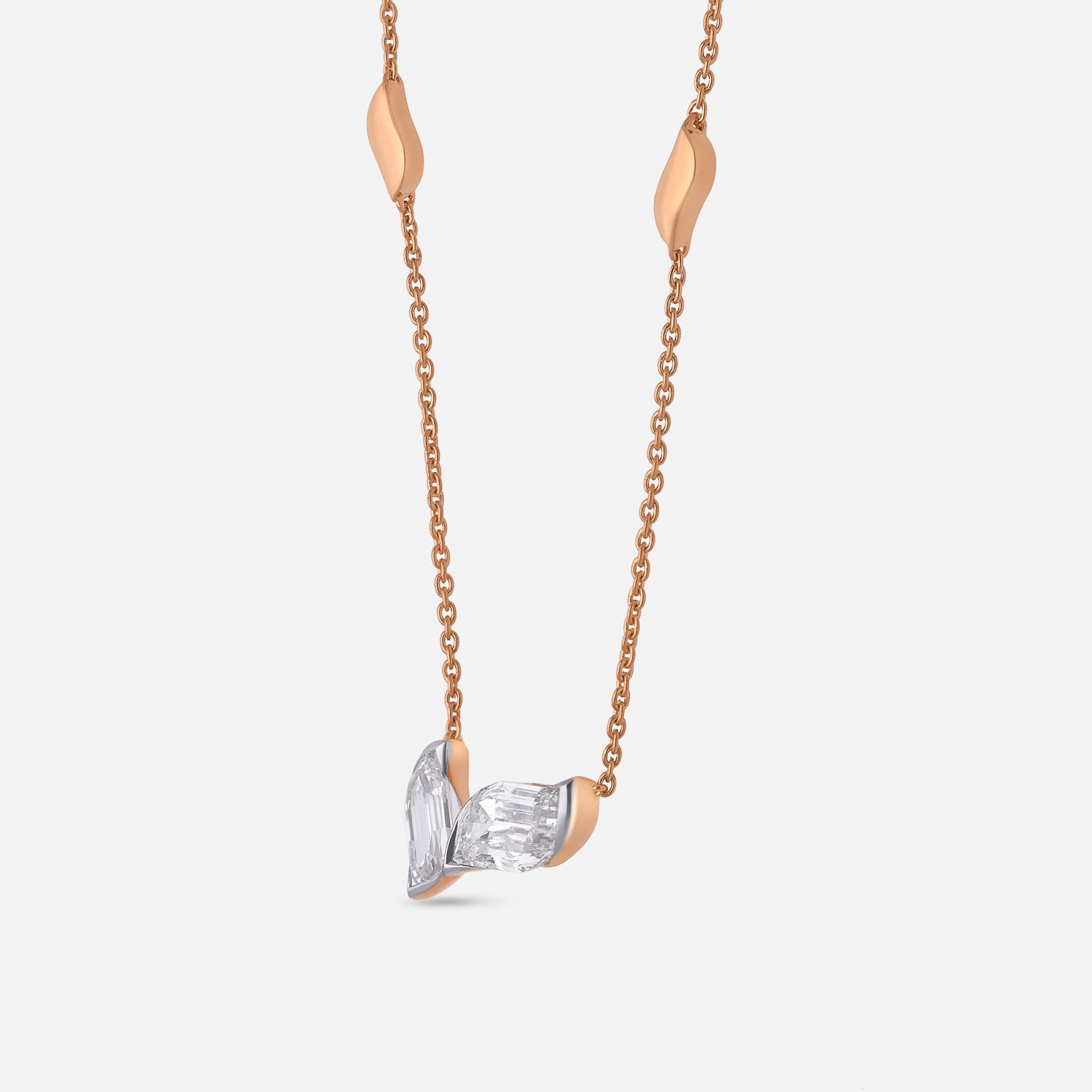 Organic Curve Gold Chain Pendant with Dual Flame Cut Lab-Grown Diamonds | SKU : 0003767009