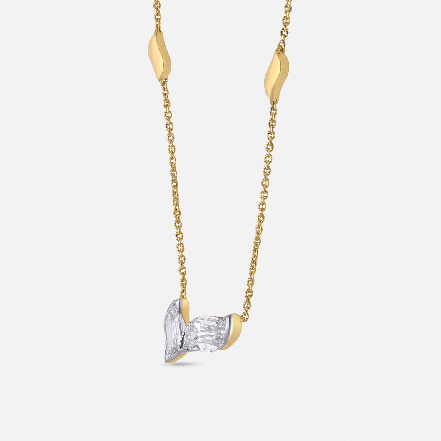 Gold Chain Necklace with Twin Flame-Cut Lab-Grown Diamonds | SKU : 0021916427