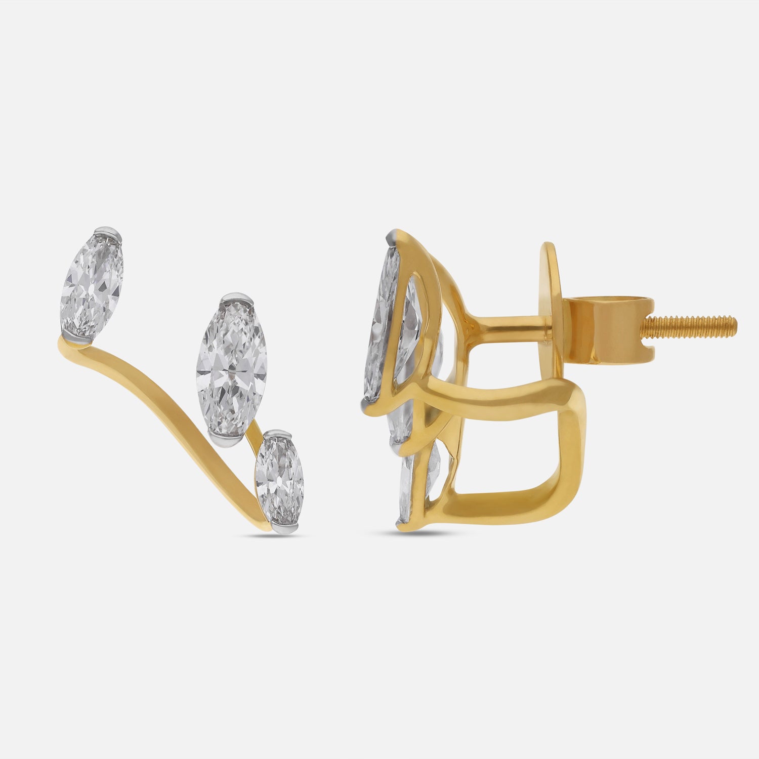 Gold Stud Earrings with Triple Roval Cut Lab-Grown Diamonds | SKU : 0021918124