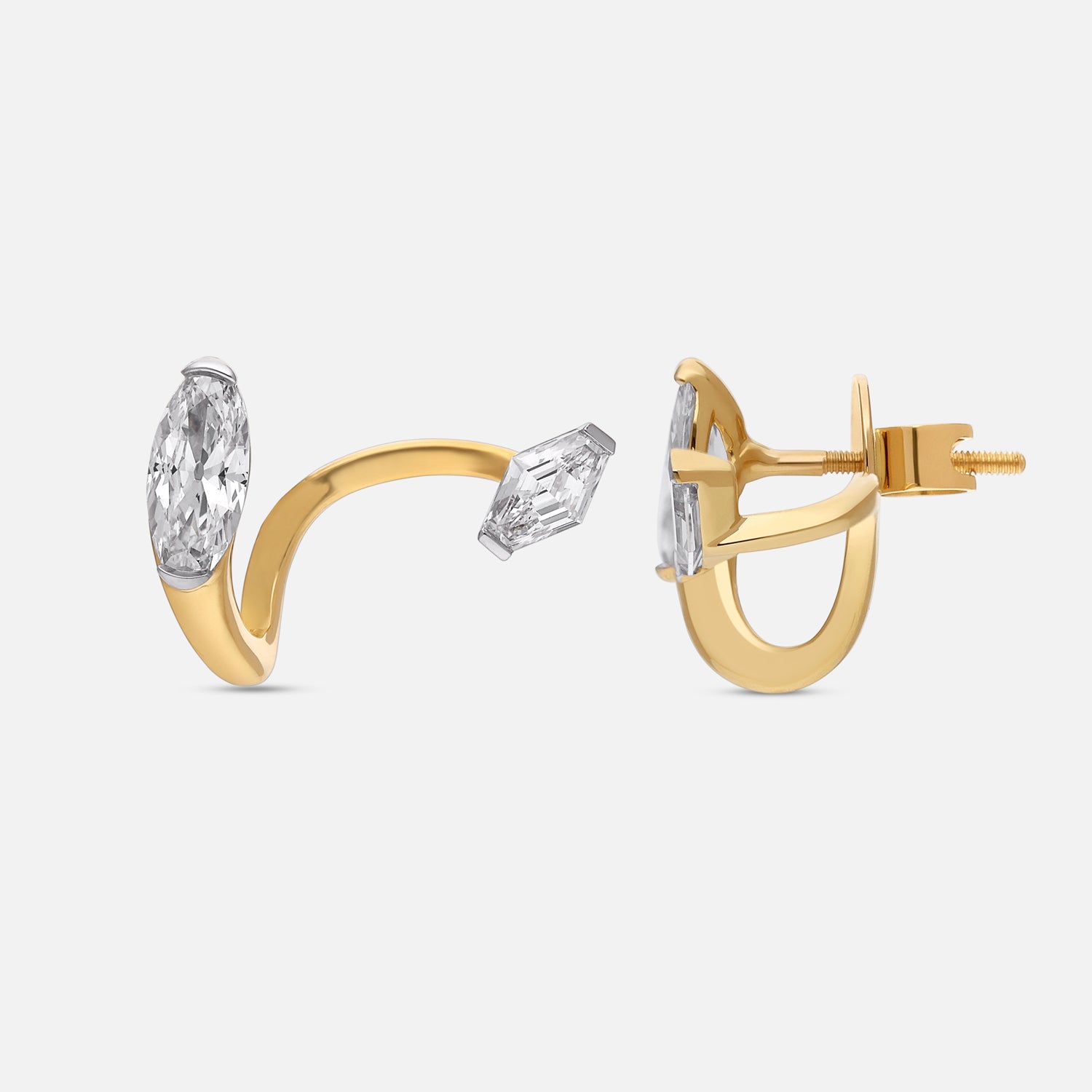 Gold Stud Earrings with Lozenge Blunt and Roval Cut Lab-Grown Diamonds | SKU : 0021918117