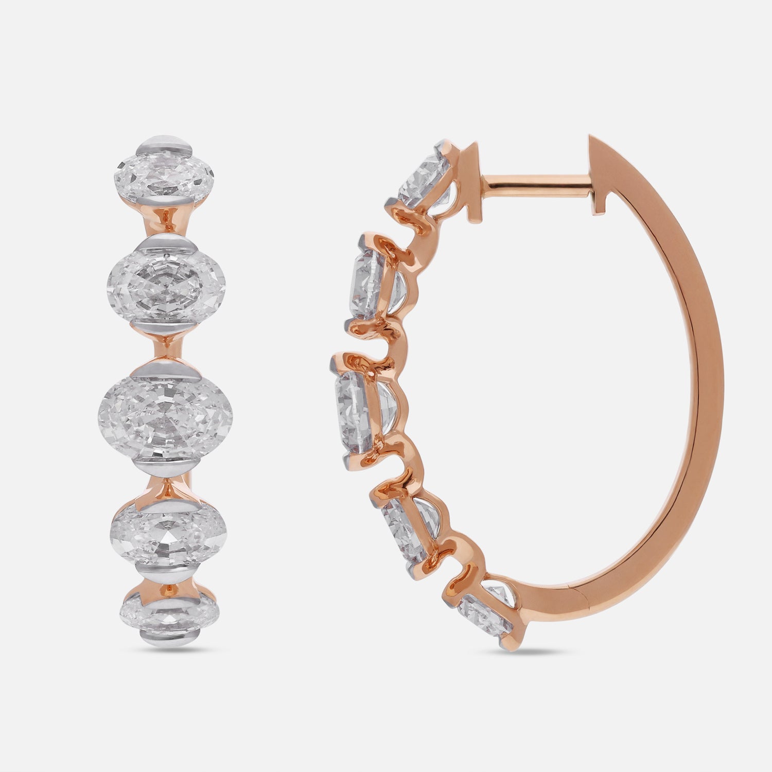 Gold Hoop Earrings with Oval Step-Cut Lab-Grown Diamonds | SKU : 0021923401