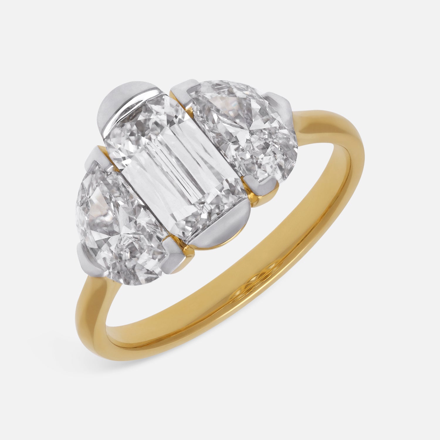 Gold Ring Set with Elongated Cushion and Half-Moon Lab-Grown Diamonds | SKU : 0021923111