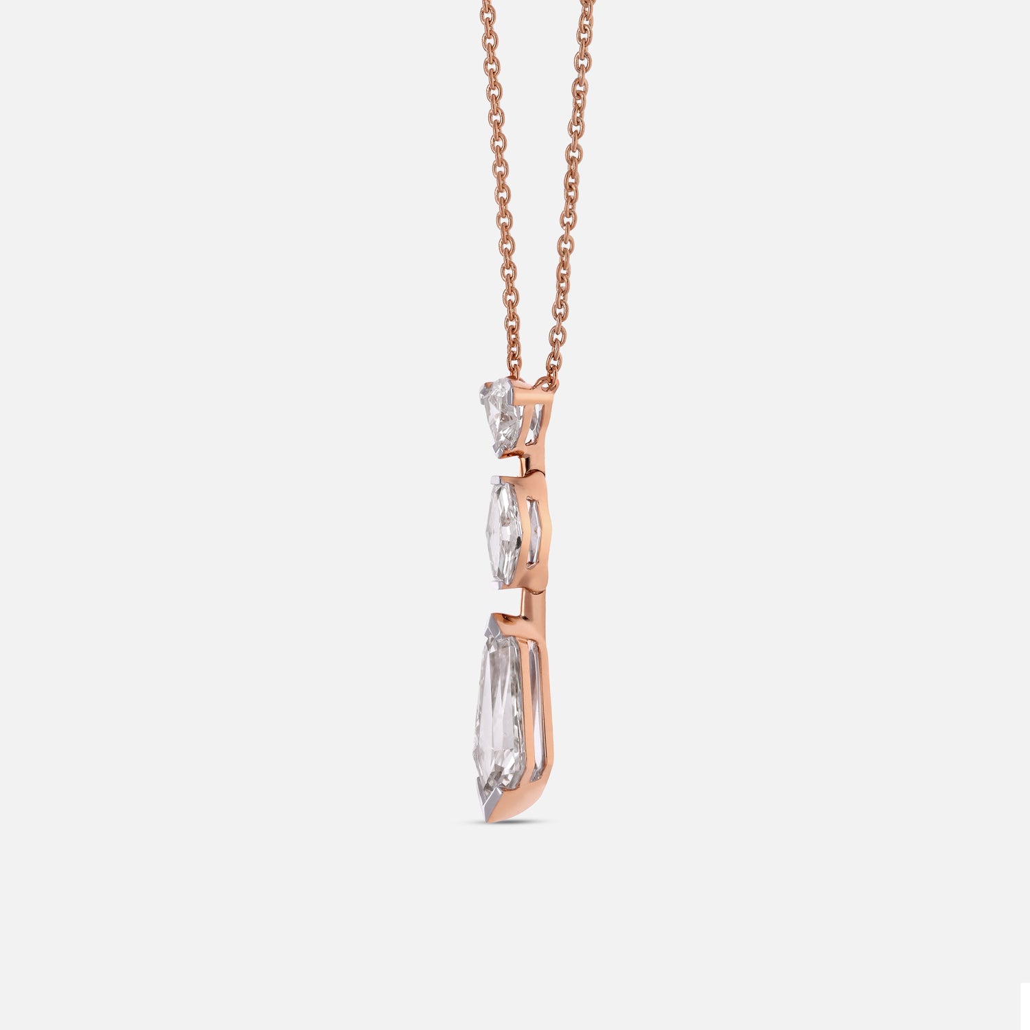Gold Pendant Necklace with Trillion Step & Shield Cut Lab-Grown Diamonds in Vertical Drop Design | SKU : 0003759615