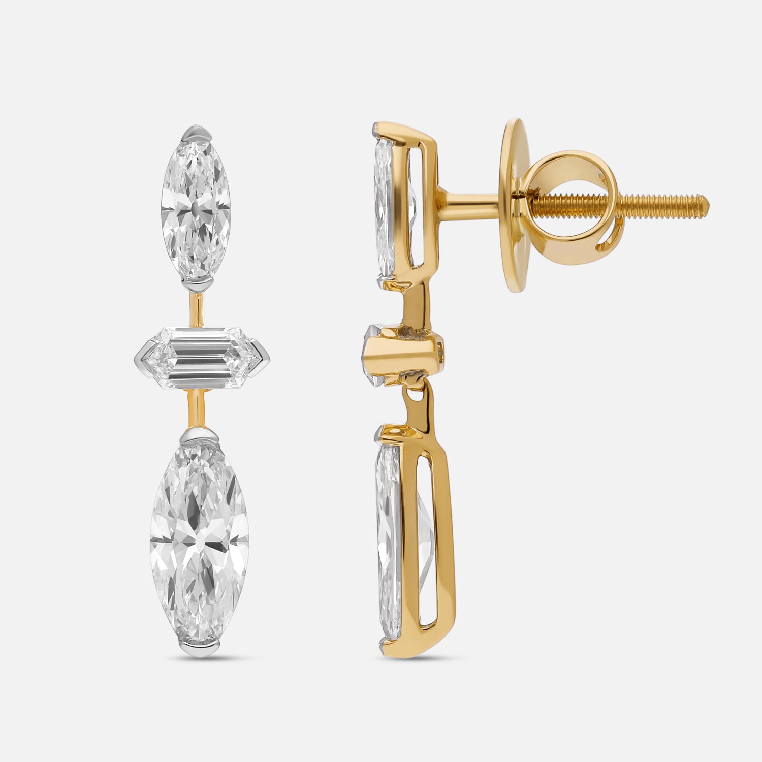 Hexagon and Roval-Cut Lab-Grown Diamond Gold Drop Earrings | SKU : 0021918001