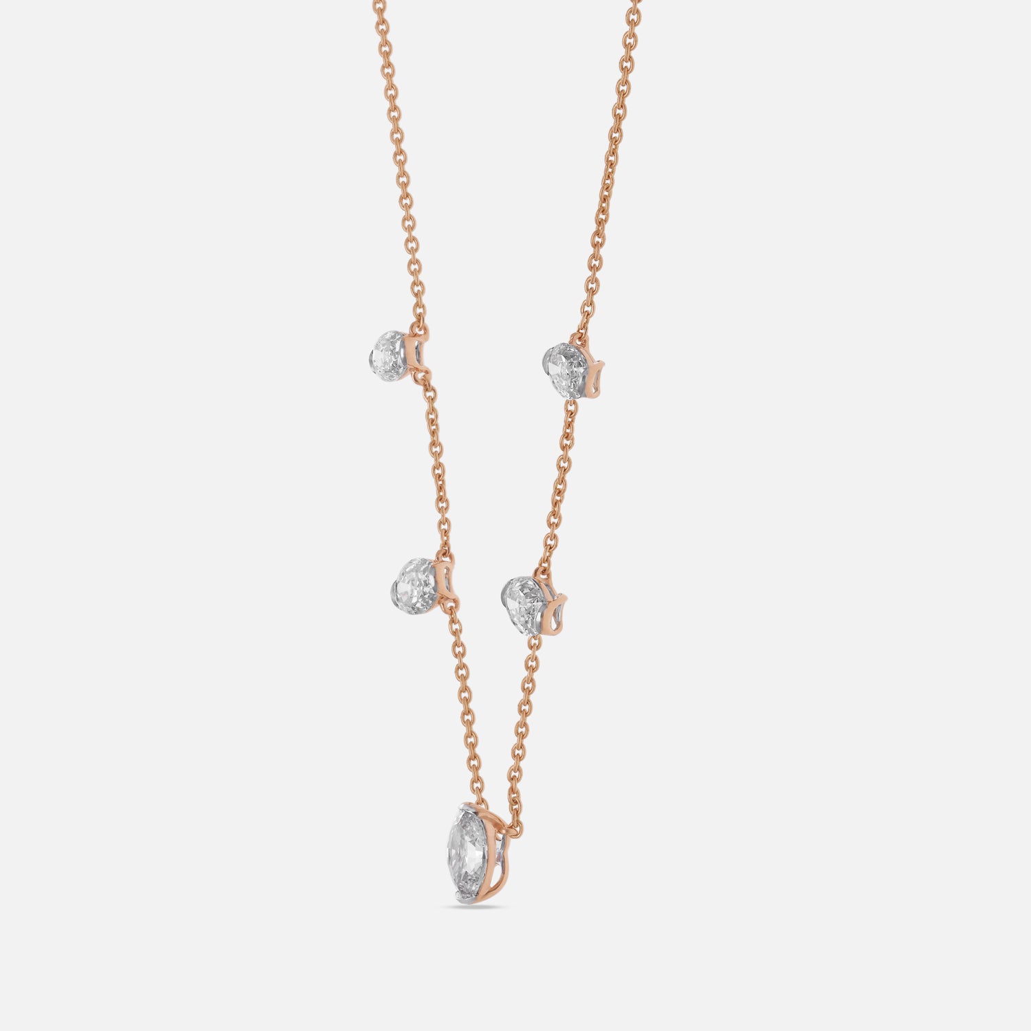 Rose Gold Necklace with Oval Step-Cut Lab-Grown Diamonds | SKU : 0021920165