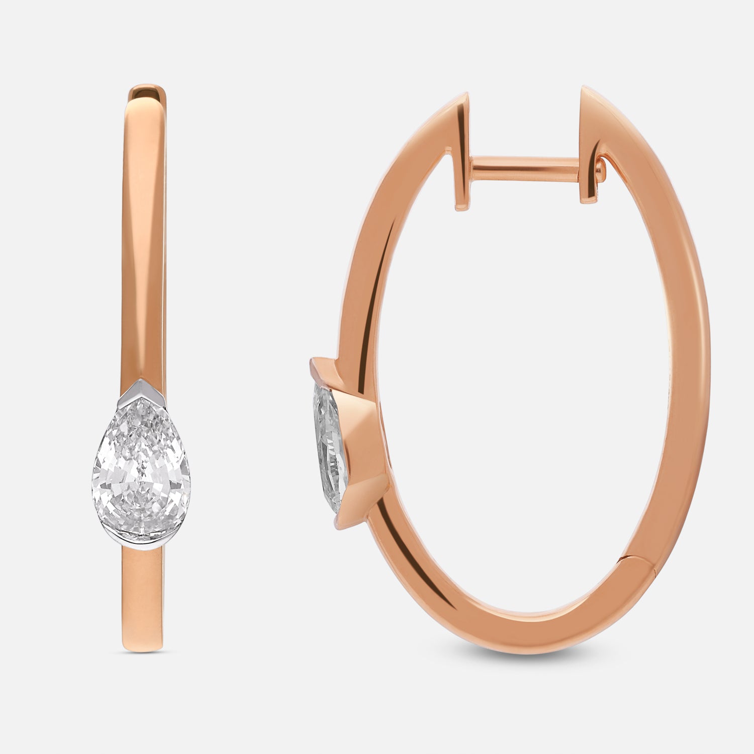 Rose Gold Hoop Earrings with Pear-Step Cut Lab-Grown Diamonds | SKU : 0021920172