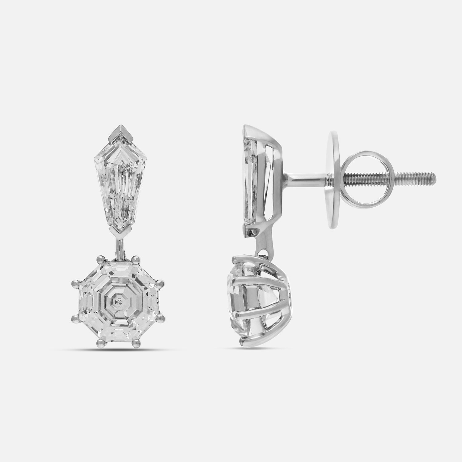 White Gold Earrings with Tie Narrow Pointed and Octagon Step-Cut Lab-Grown Diamonds | SKU : 0021952579