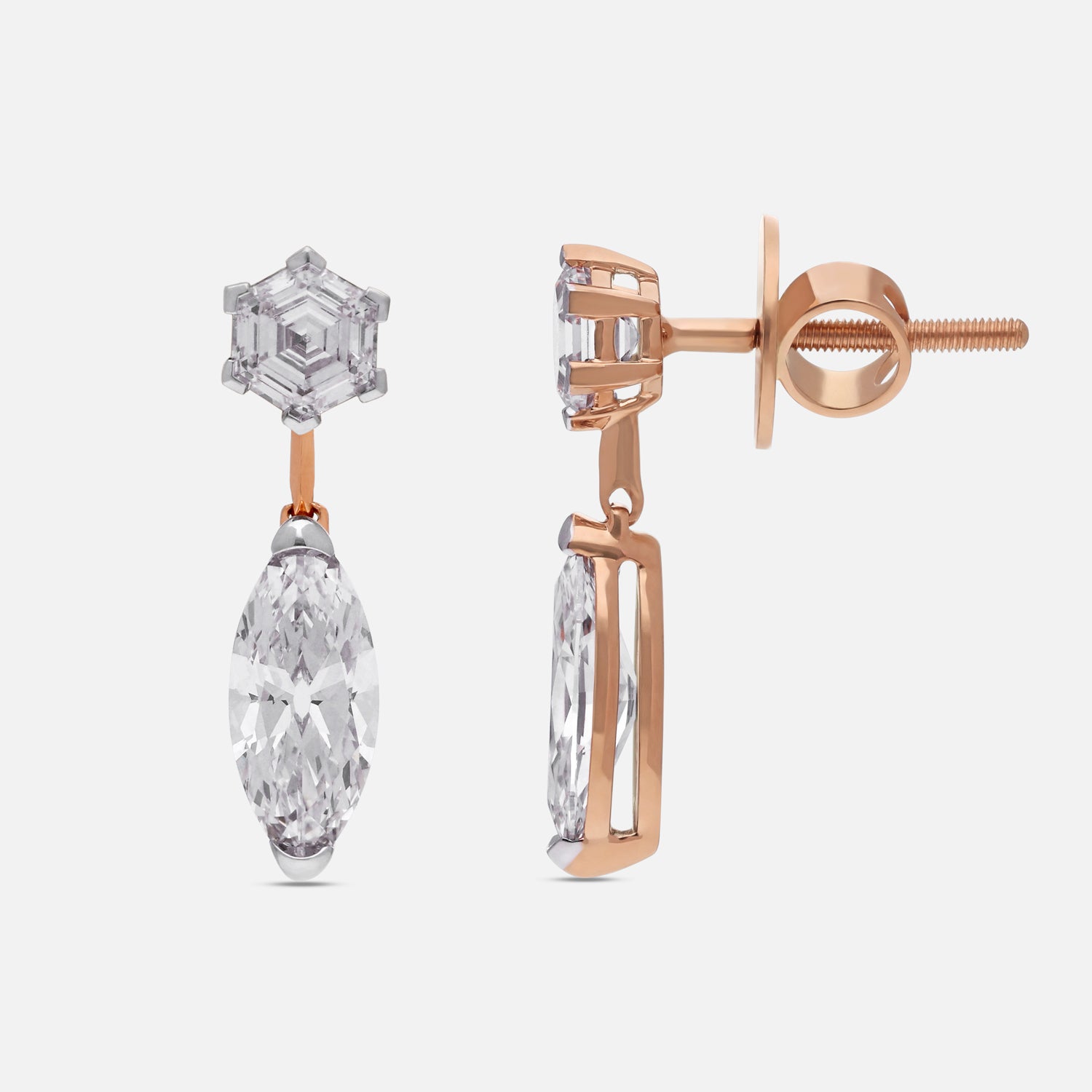 Gold Tops Set with Roval and Hexagonal Step-Cut Lab-Grown Diamonds | SKU : 0003767238