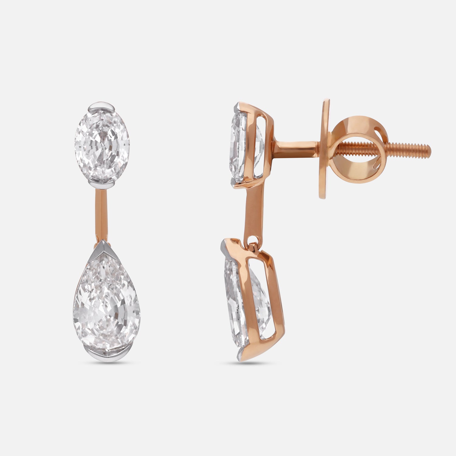 Rose Gold Drop Earrings with Oval Step and Pear Step-Cut Lab-Grown Diamonds | SKU : 0003759684