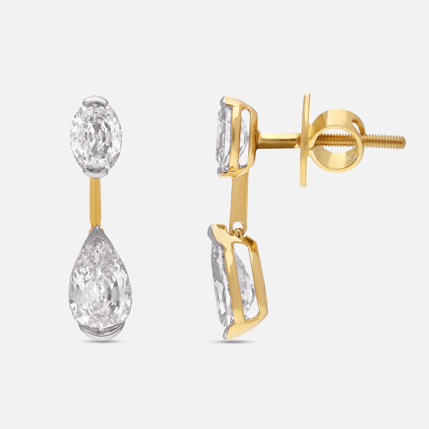 Oval Step Cut & Pear Step Cut Lab-Grown Diamond Drop Earrings in Yellow Gold | SKU : 0021918087