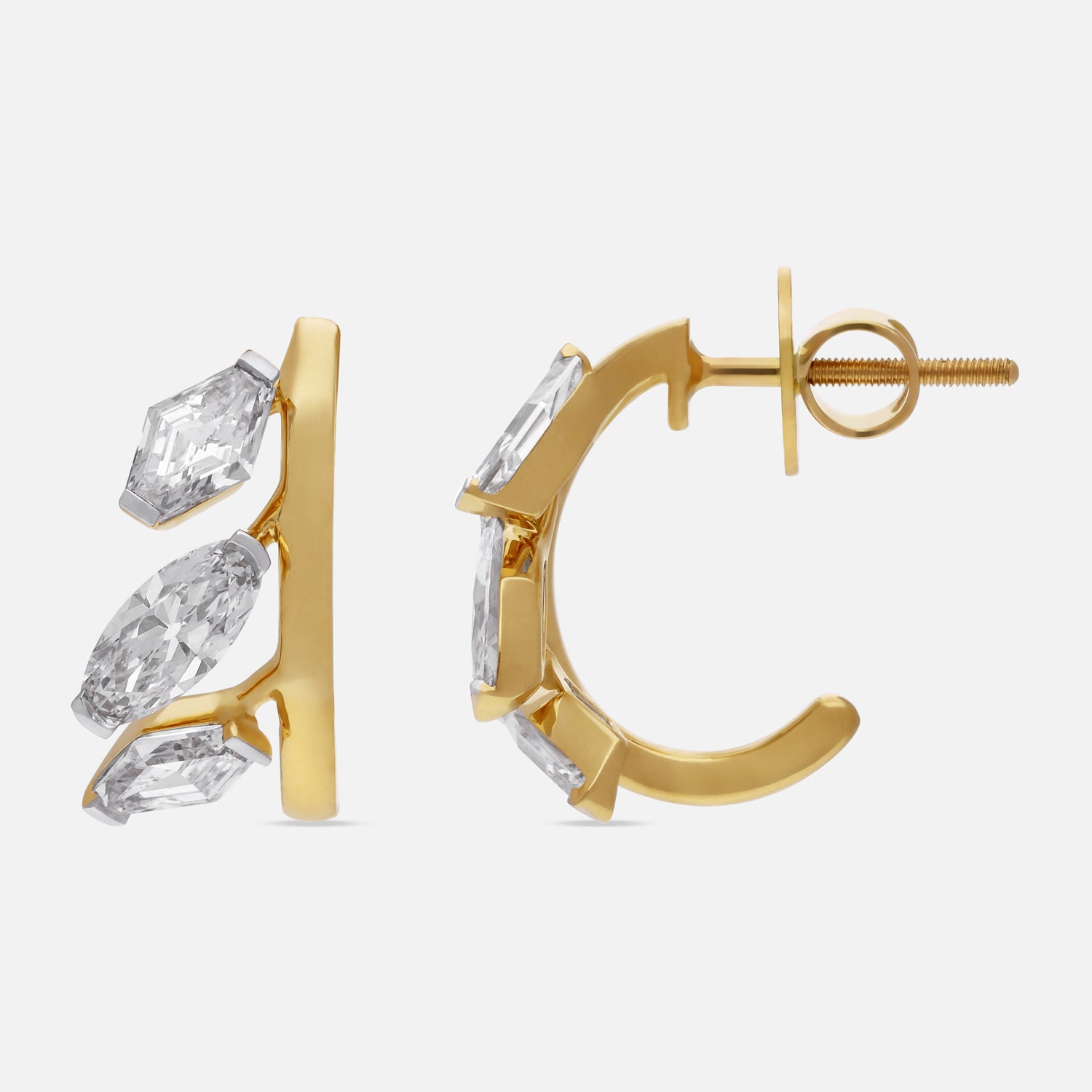 Lozenge Blunt & Roval-Cut Lab-Grown Diamond Hoop Earrings in Yellow Gold | SKU : 0021918094