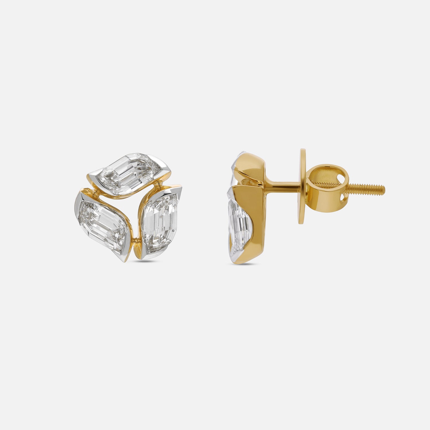 Tapered Flame-Cut Lab-Grown Diamond Gold Stud Earrings | SKU : 0021918100