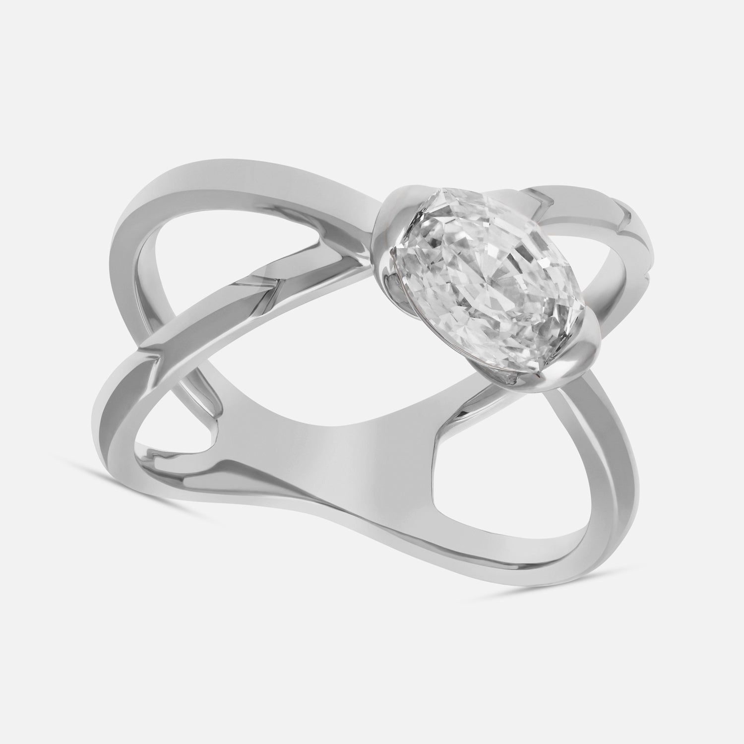 Sculptural Interlace Gold Ring with Exquisite Oval Step-Cut Lab-Grown Diamond | SKU : 0021960161