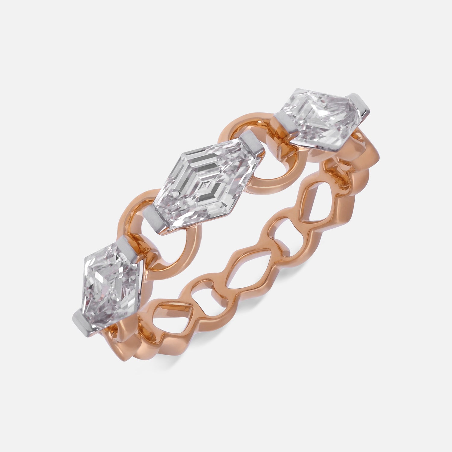 Rose Gold Link Ring with Lozenge Blunt Cut Lab-Grown Diamonds | SKU : 0003761649