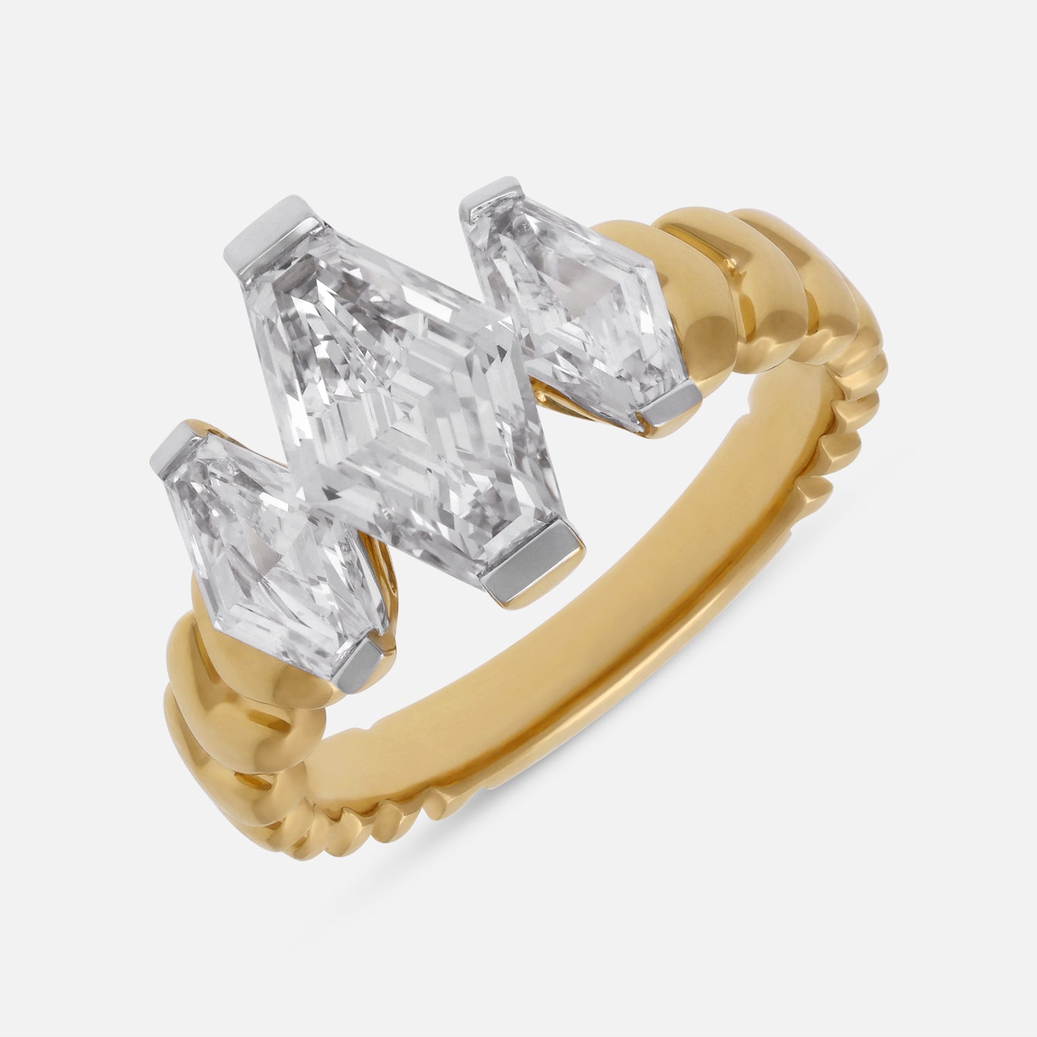 Yellow Gold Triple Lozenge Blunt-Cut Lab-Grown Diamond Ring | SKU : 0021923104