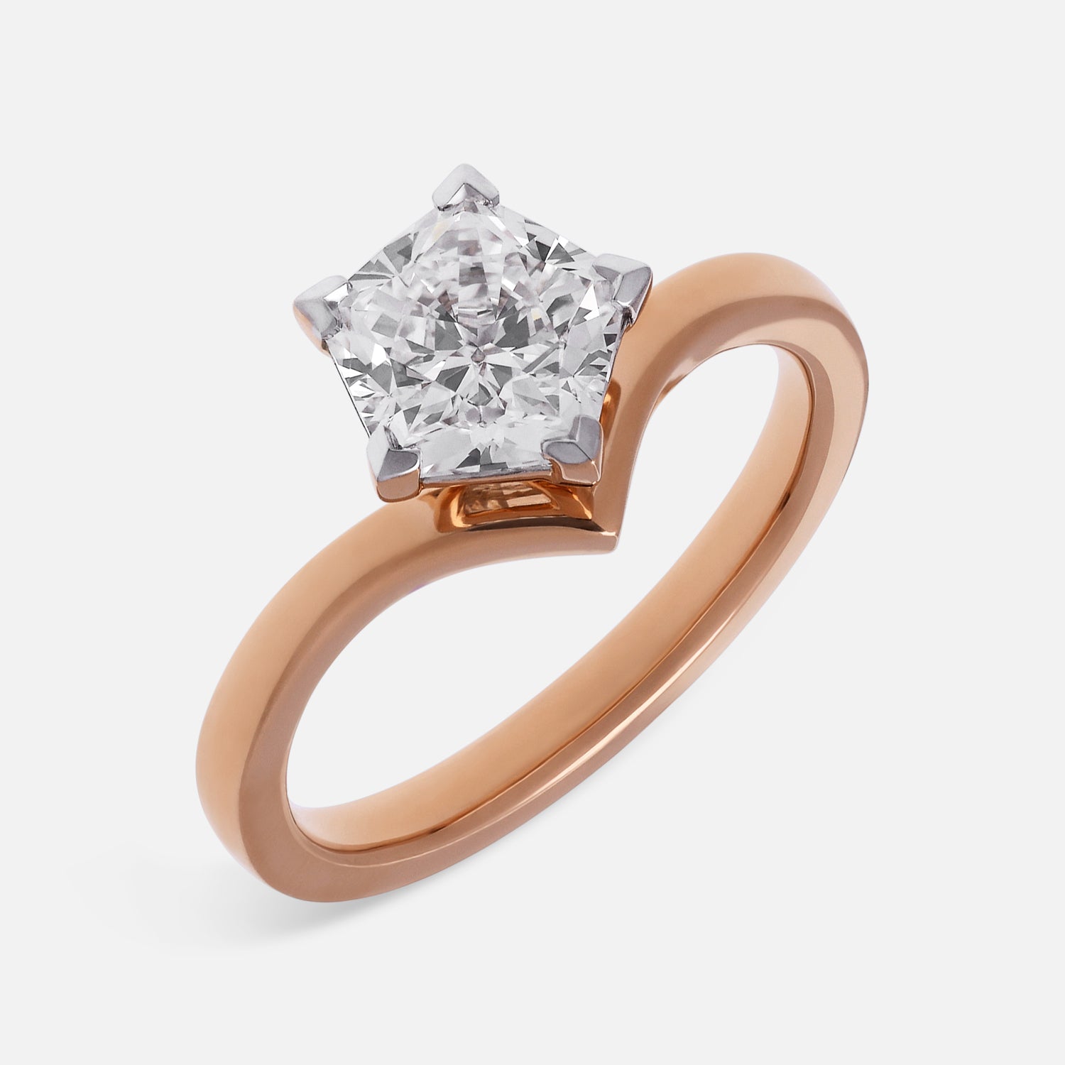 Pentagon-Cut Lab-Grown Diamond Ring in Sculpted Rose Gold Band | SKU : 0003767894