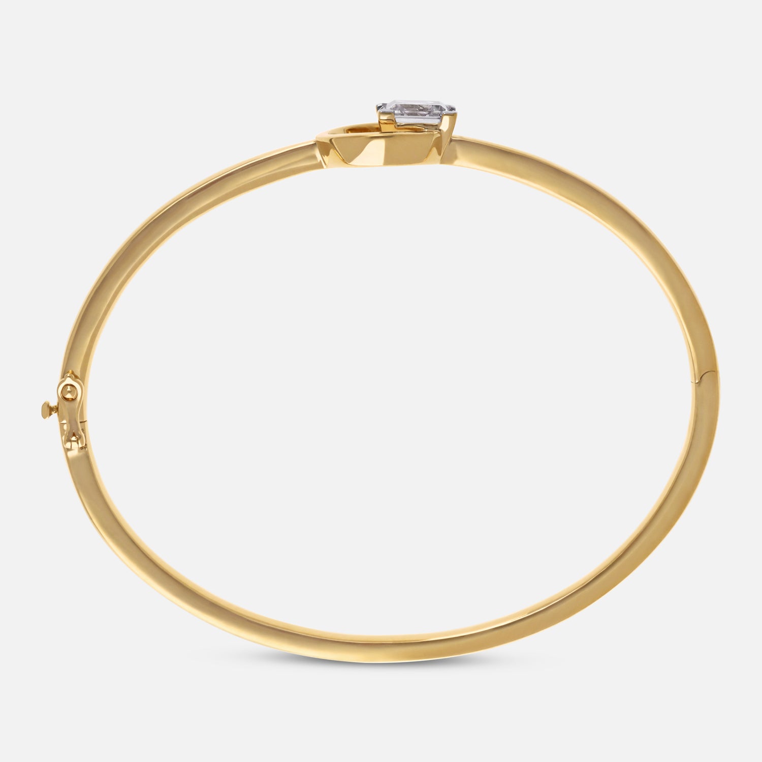 Yellow Gold Bangle with Square Step-Cut Lab-Grown Diamond Center | SKU : 0021923982