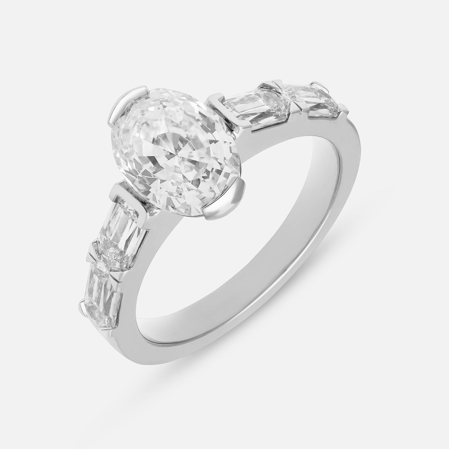Oval Step-Cut & Elongated Cushion Lab Grown Diamond Ring in 18K White Gold | SKU : 0021966668