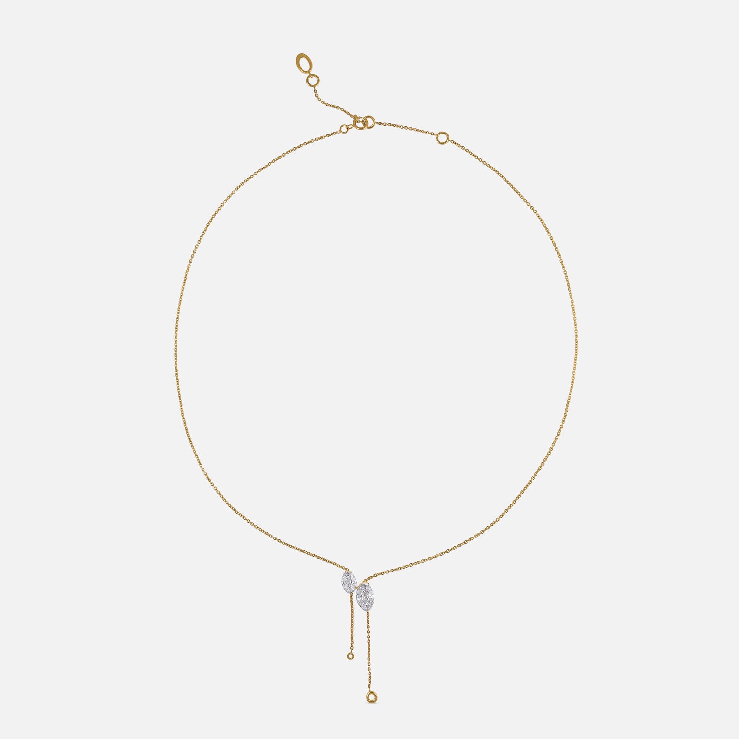 Gold Drop Pendant Necklace with Dual Oval Step-Cut Lab-Grown Diamonds | SKU : 0021911651
