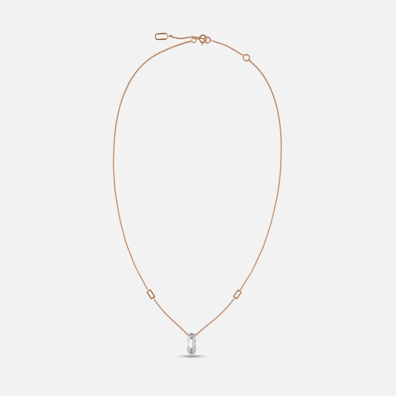 Rose Gold Chain Necklace with Elongated Cushion-Cut Lab-Grown Diamond | SKU : 0021916847