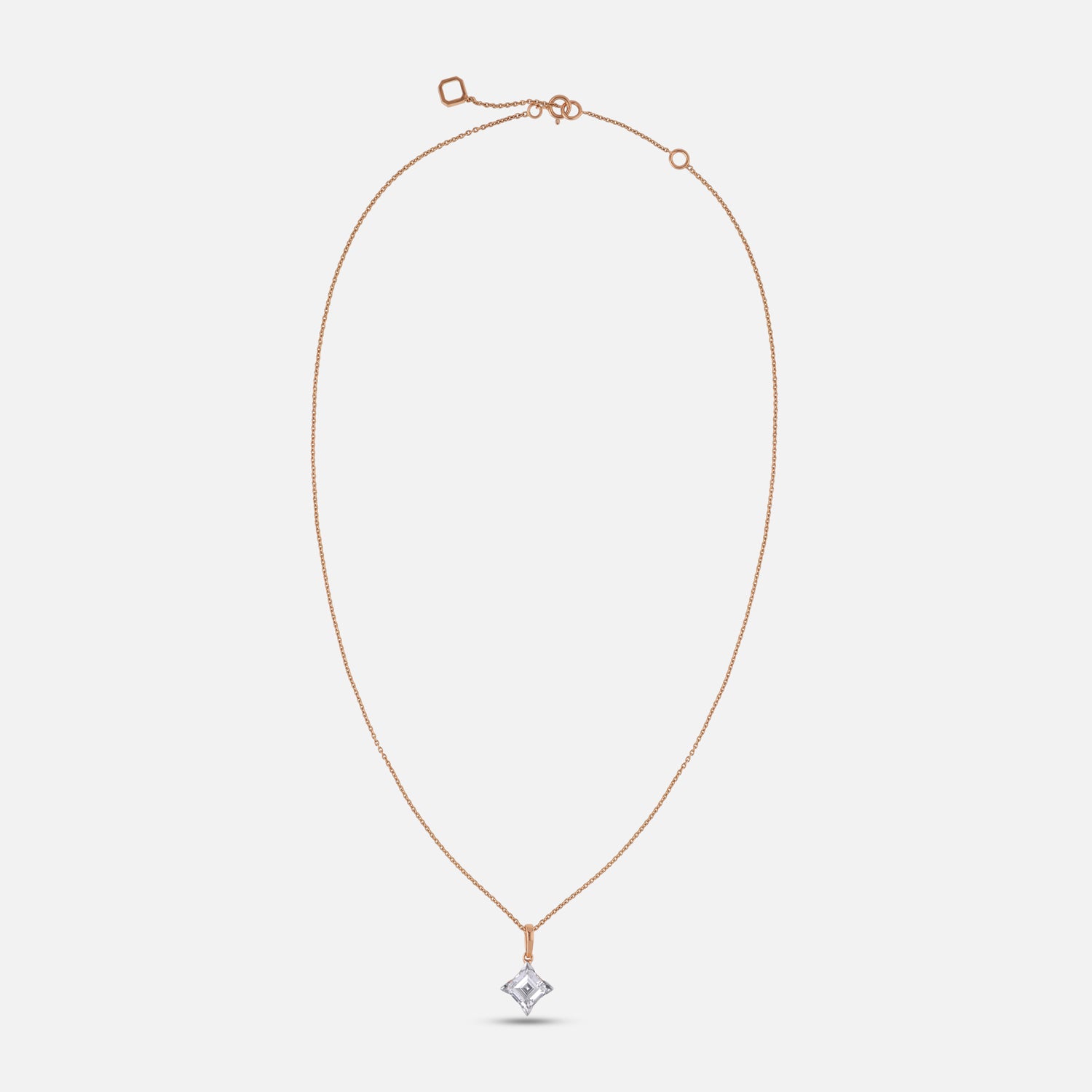 Rose Gold Necklace with Square Step-Cut Lab-Grown Diamond Pendant | SKU : 0021916885