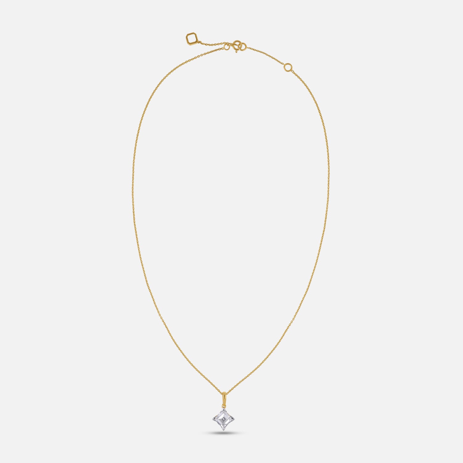 Gold Chain with Square Step-Cut Lab-Grown Diamond Pendant in a Diamond Silhouette | SKU : 0021912917