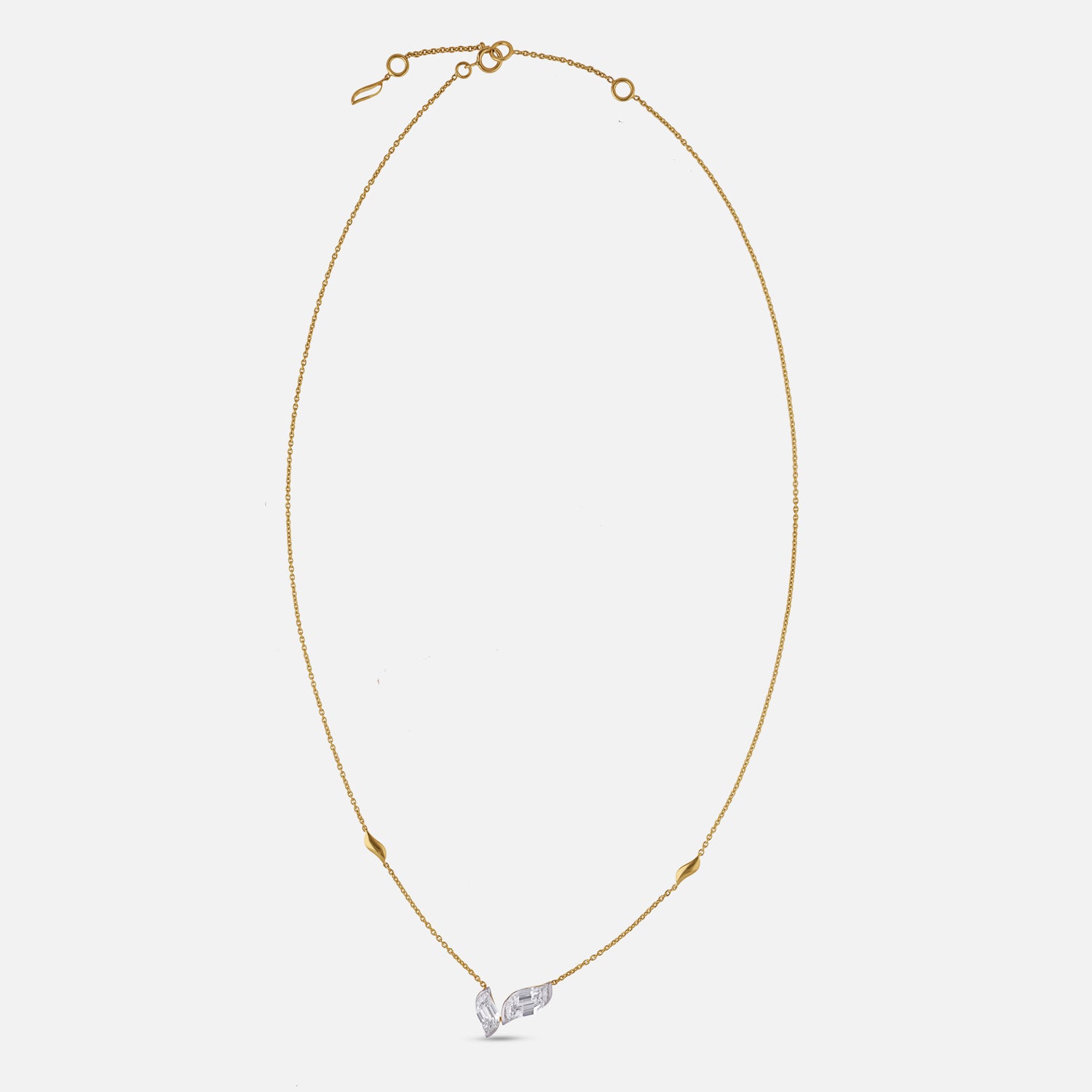 Gold Chain Necklace with Twin Flame-Cut Lab-Grown Diamonds | SKU : 0021916427