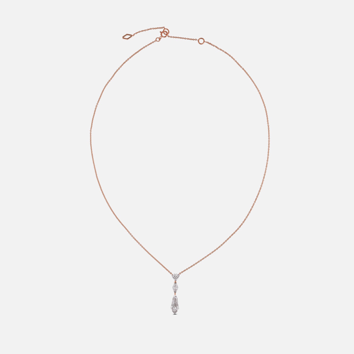 Gold Pendant Necklace with Trillion Step & Shield Cut Lab-Grown Diamonds in Vertical Drop Design | SKU : 0003759615