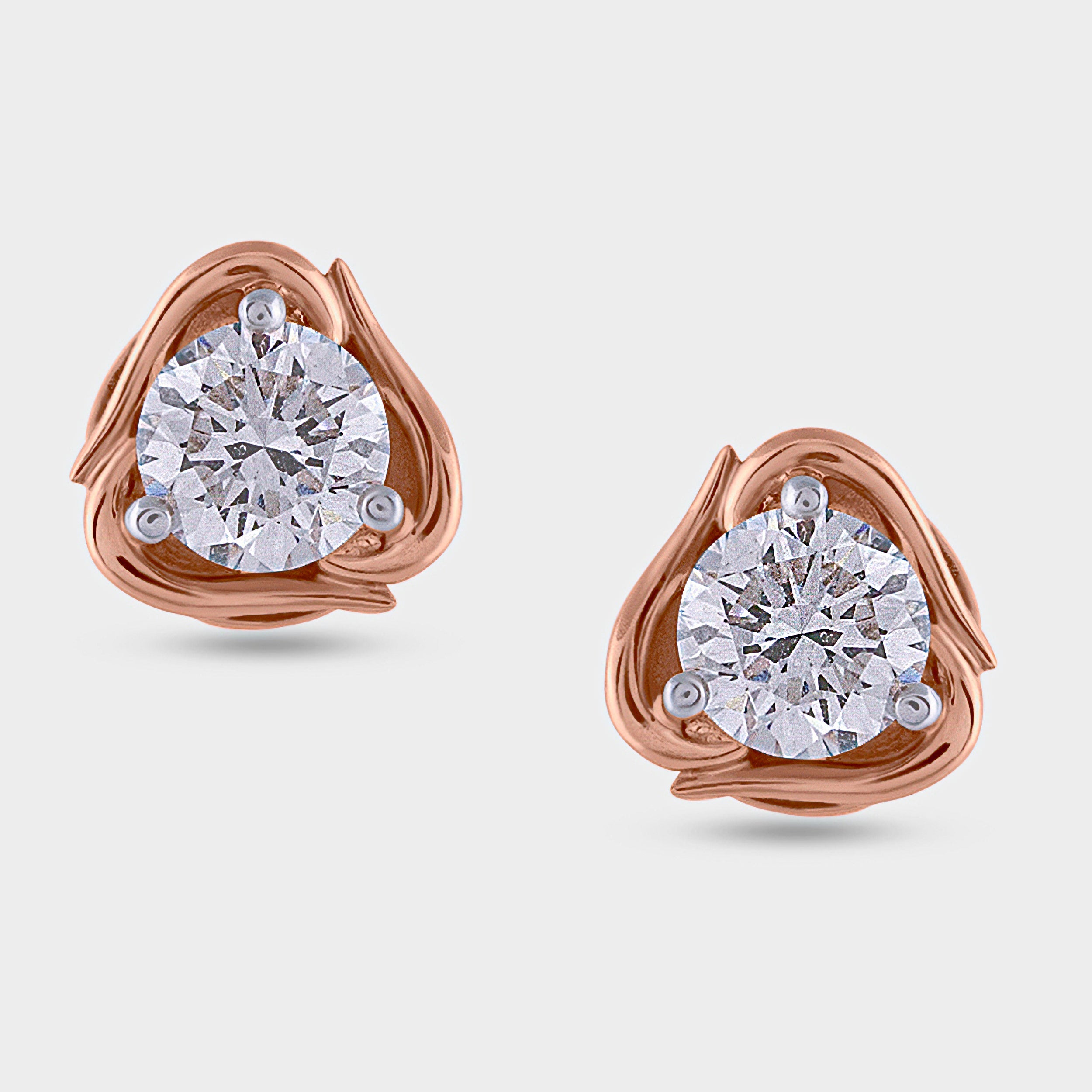 Rose Gold Round Brilliant Carat Lab-Grown Solitaire Diamond Ear S