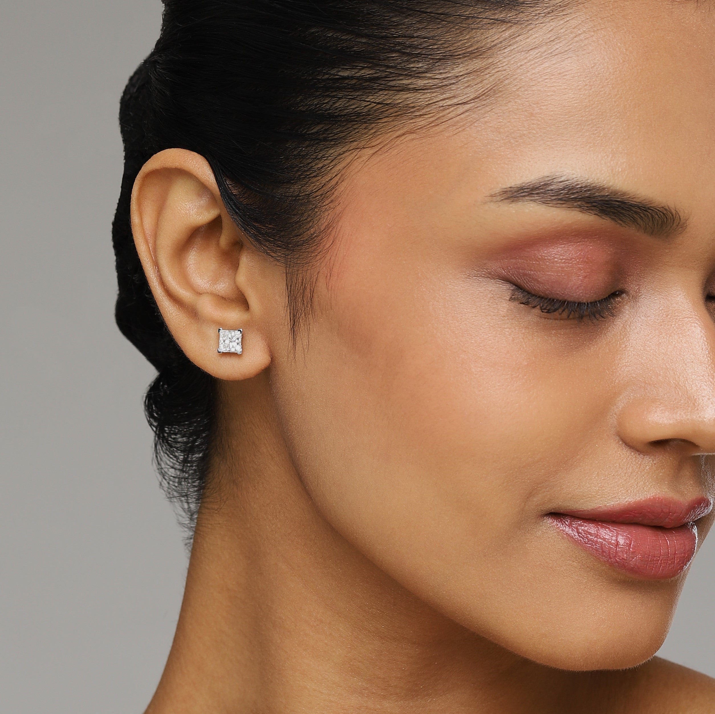 Princess Cut Carat Pair Lab-Grown Solitaire Diamond Ear Studs S