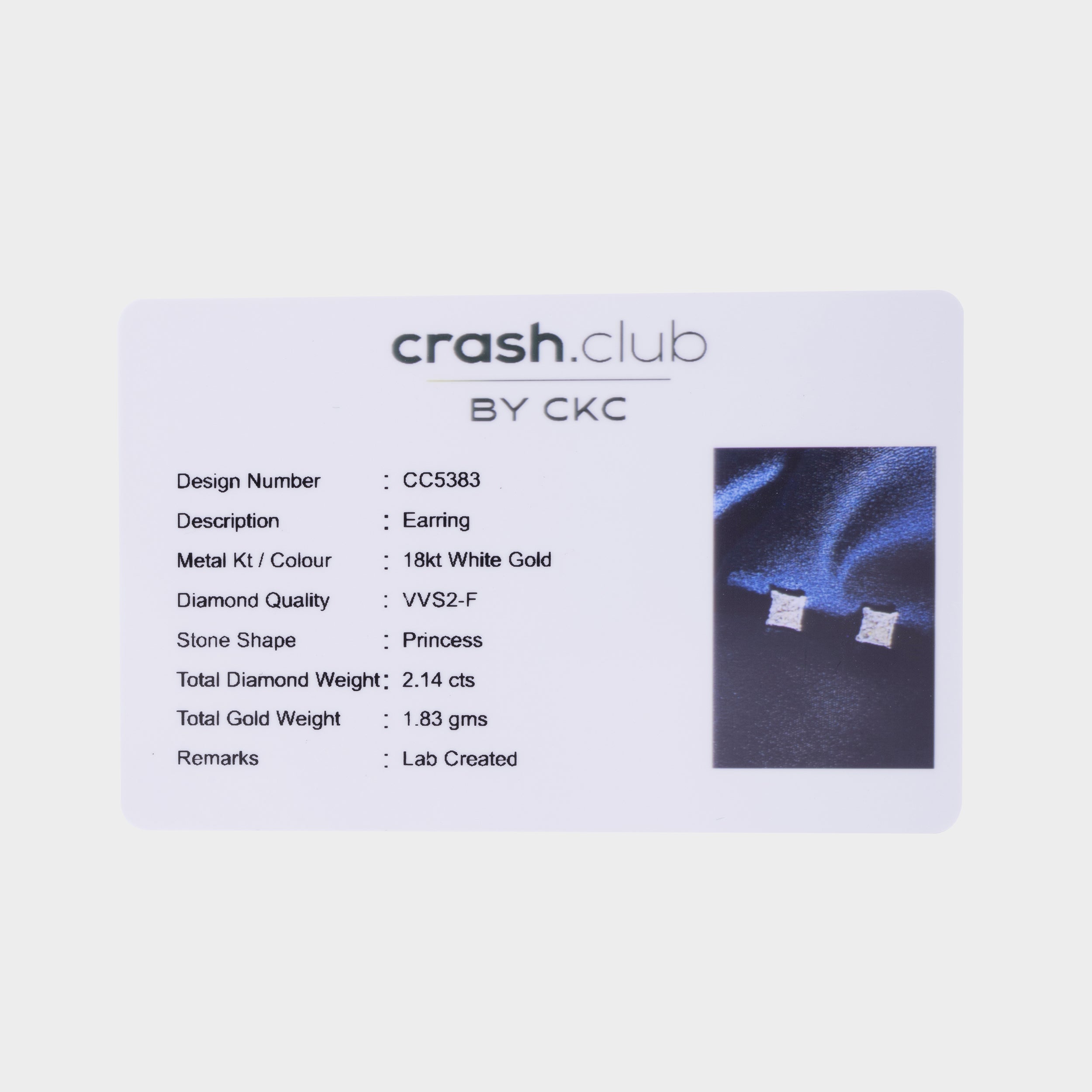 Princess Cut 2.14 Carat Pair Lab-Grown Solitaire Diamond Ear Studs | SKU : 0020069292 - crash.club by CKC